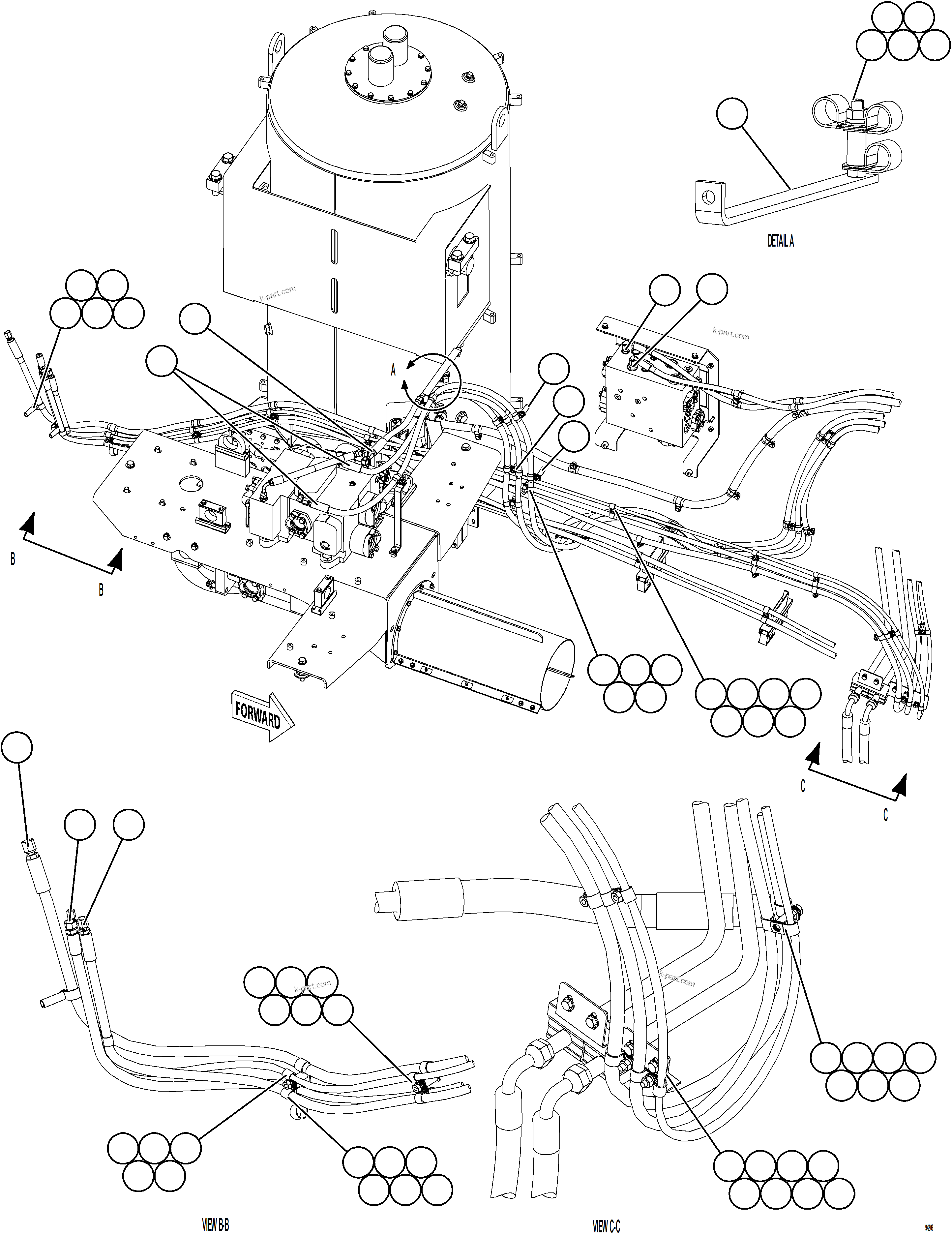 Komatsu parts book diagram for AFE77-CX 830E-5 S/N A50347 - A50348,A50355,A50362,A50368,A50370 - A50371  KBI: HYDRAULIC BRAKE CABINET HOSE CLAMPING    4/4