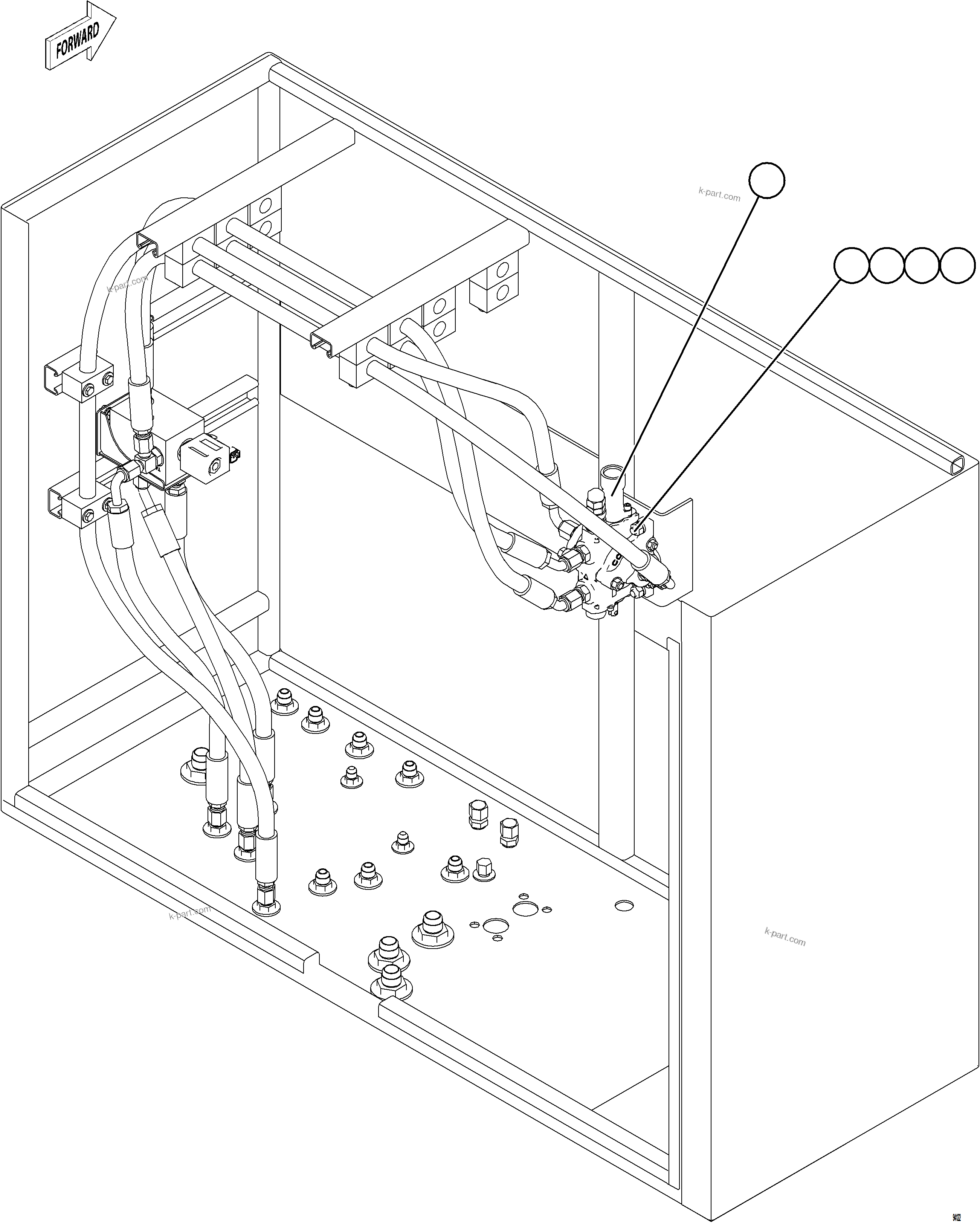 Komatsu parts book diagram for AFE77-CX 830E-5 S/N A50347 - A50348,A50355,A50362,A50368,A50370 - A50371  KBI: HOIST PILOT VALVE INSTALLATION