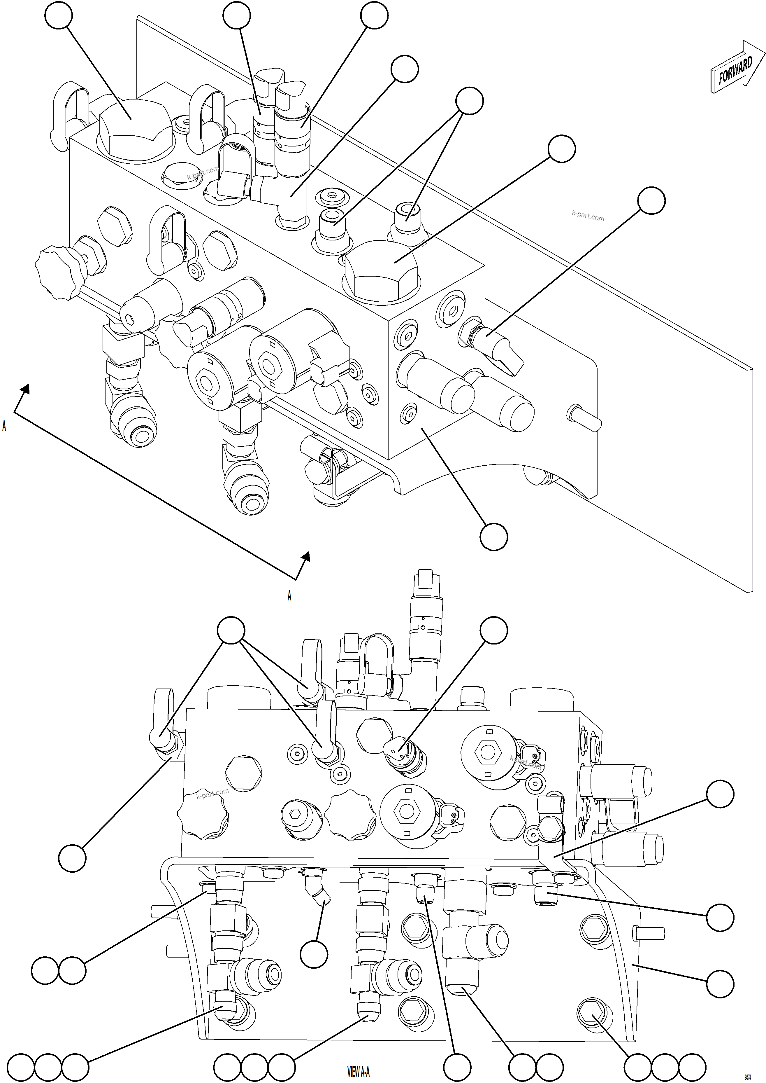 Komatsu parts book diagram for AFE77-CX 830E-5 S/N A50347 - A50348,A50355,A50362,A50368,A50370 - A50371  KBI: BRAKE MANIFOLD COMPONENTS