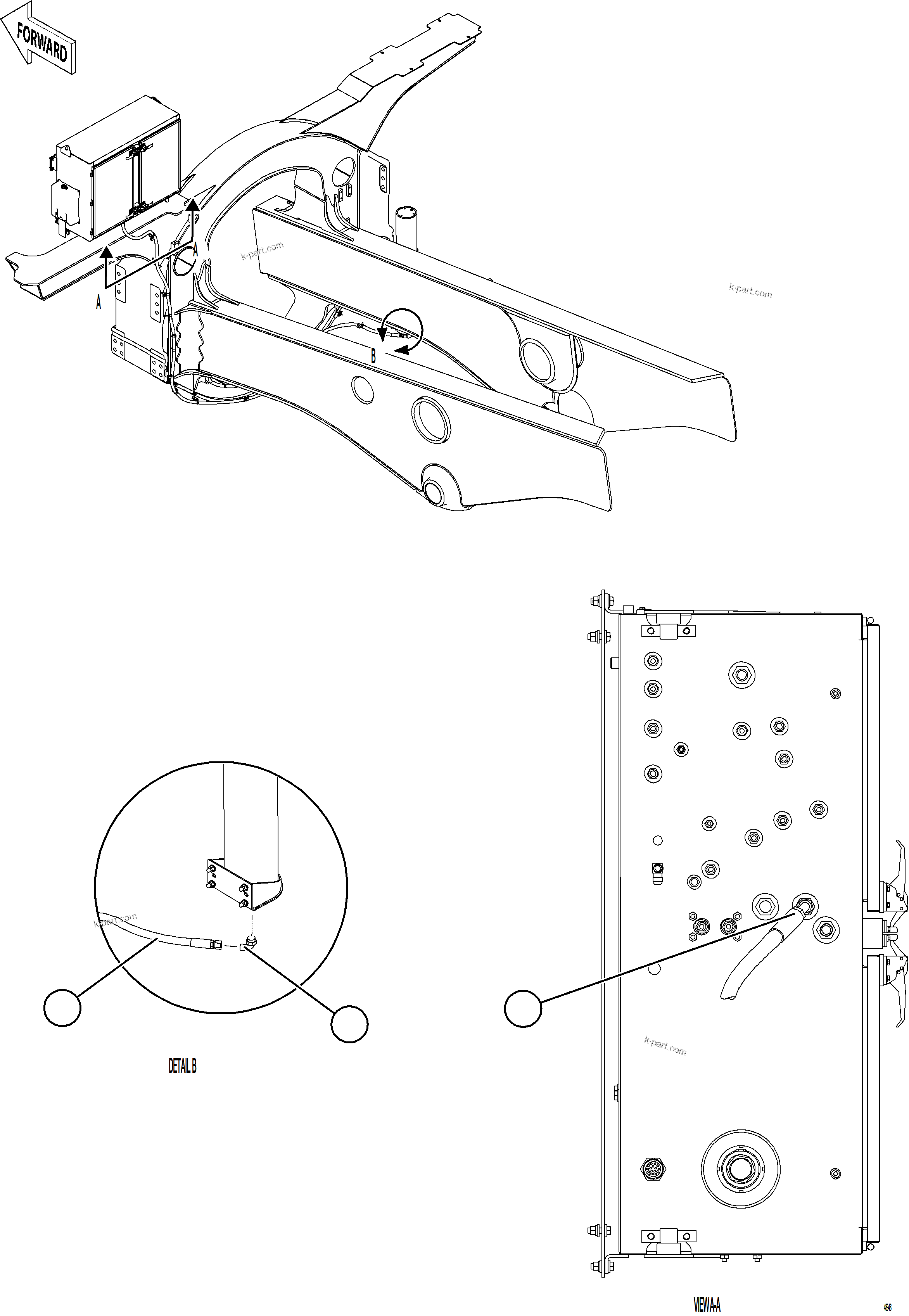 Komatsu parts book diagram for AFE77-CX 830E-5 S/N A50347 - A50348,A50355,A50362,A50368,A50370 - A50371  KBI: FRONT BRAKE APPLY PIPING    2/2