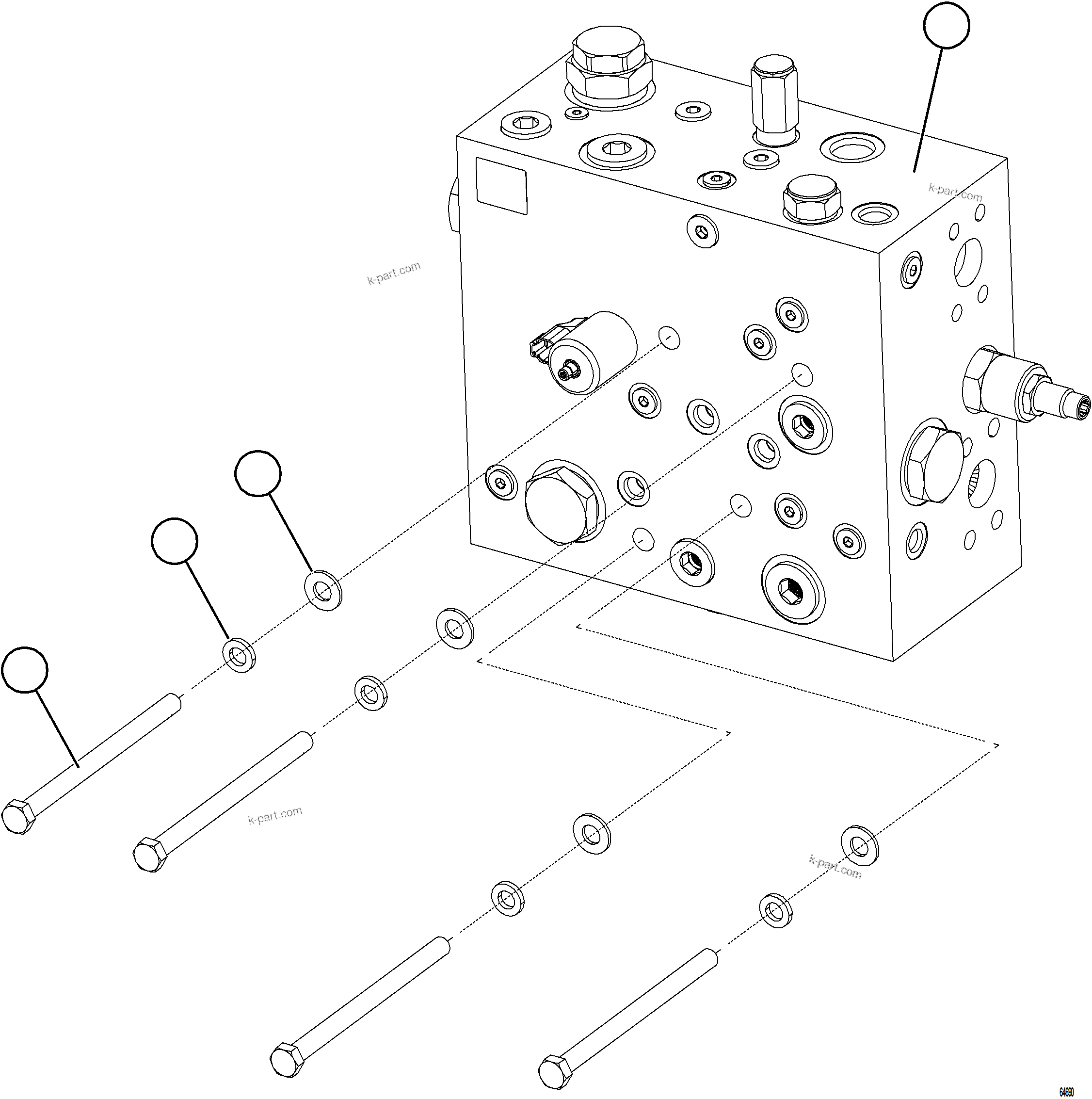Komatsu parts book diagram for AFE77-CX 830E-5 S/N A50347 - A50348,A50355,A50362,A50368,A50370 - A50371  KBI: STEERING BLEEDDOWN MANIFOLD INSTALLATION