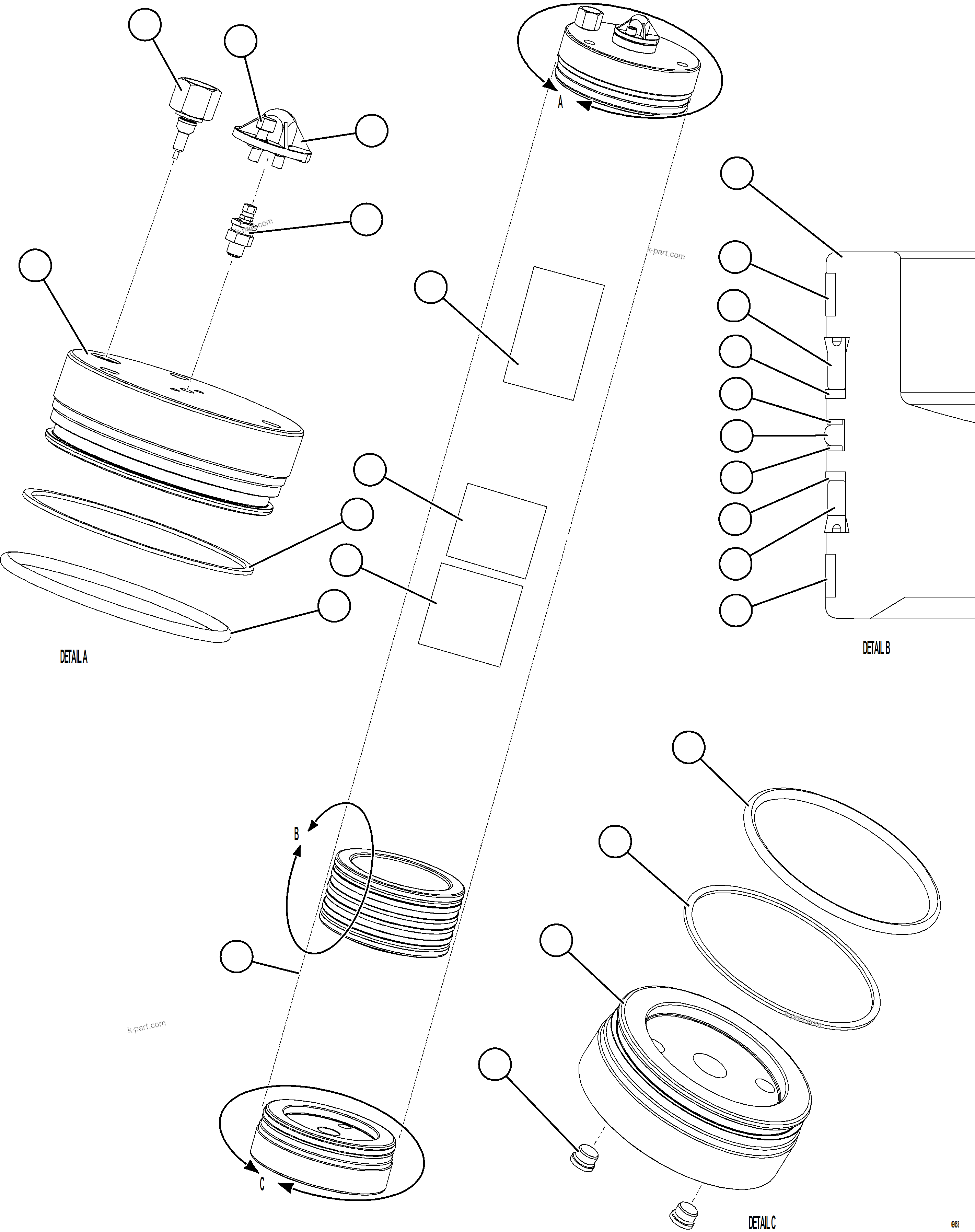 Komatsu parts book diagram for AFE77-CX 830E-5 S/N A50347 - A50348,A50355,A50362,A50368,A50370 - A50371  KBI: PISTON ACCUMULATOR (12.5 GAL)
