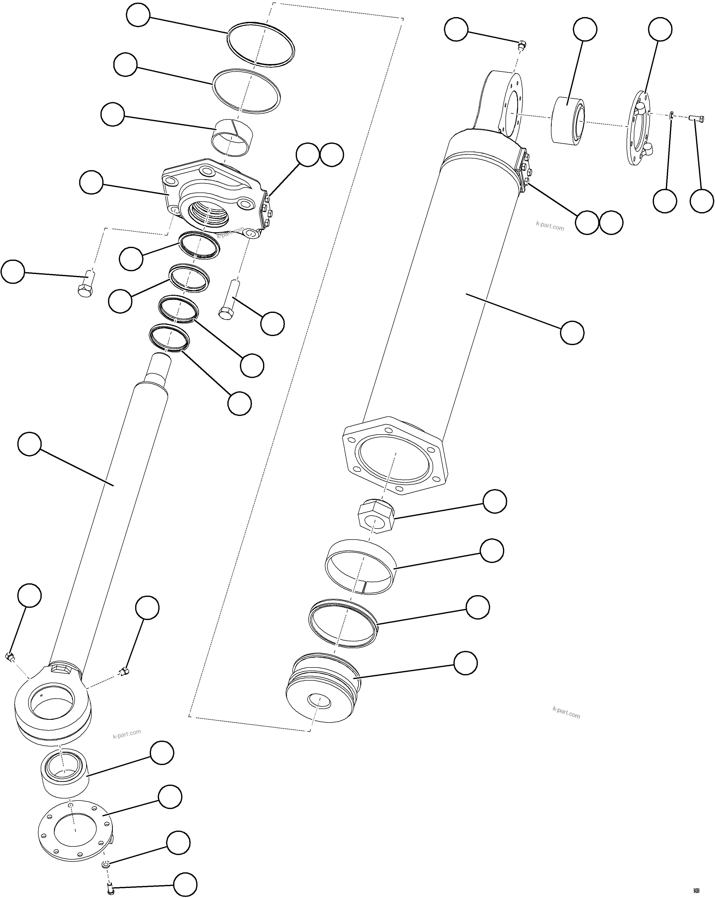 Komatsu parts book diagram for AFE77-CX 830E-5 S/N A50347 - A50348,A50355,A50362,A50368,A50370 - A50371  KBI: STEERING CYLINDER W/ BEARINGS