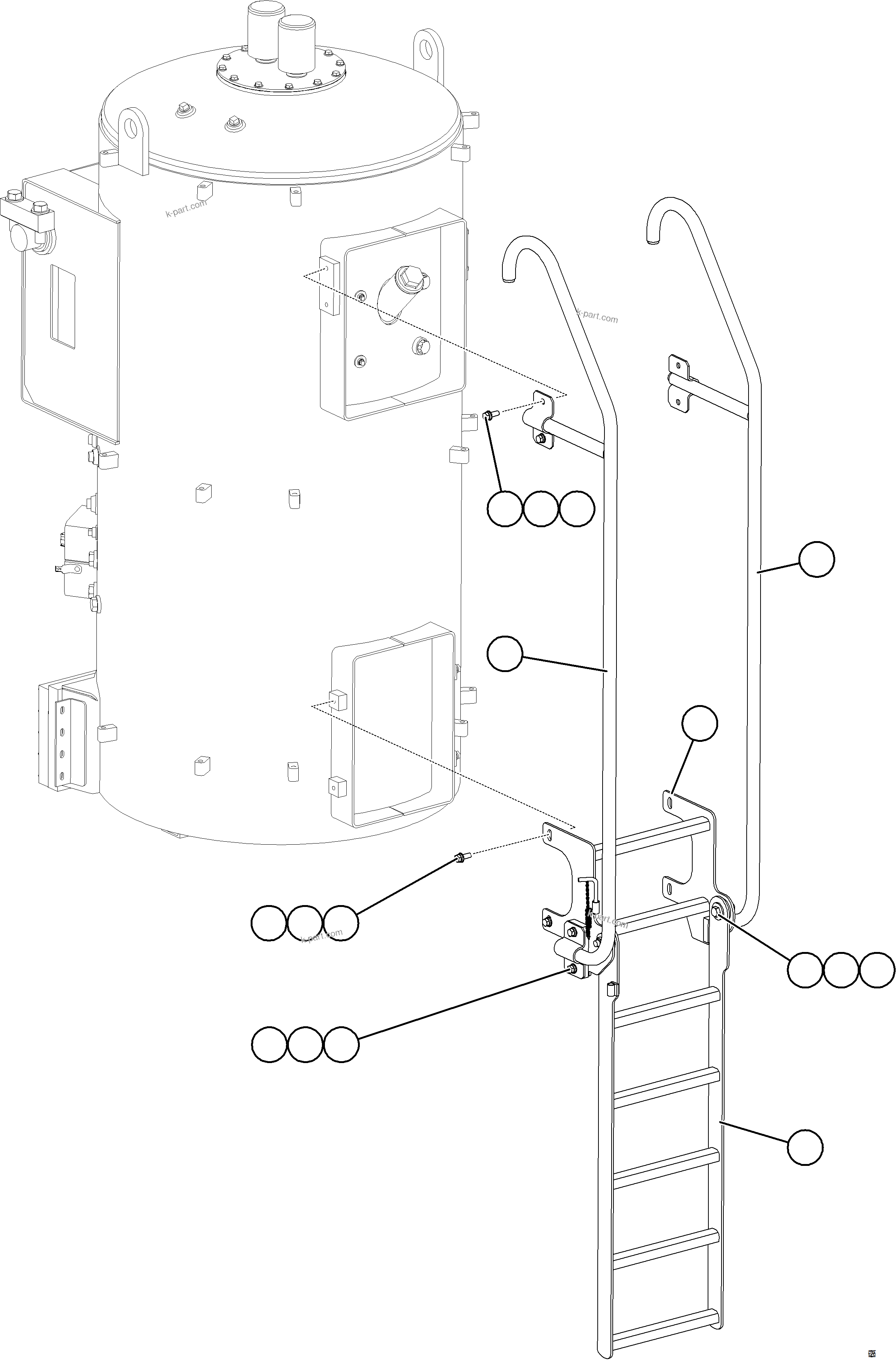 Komatsu parts book diagram for AFE77-CX 830E-5 S/N A50347 - A50348,A50355,A50362,A50368,A50370 - A50371  KBI: HYDRAULIC TANK LADDER