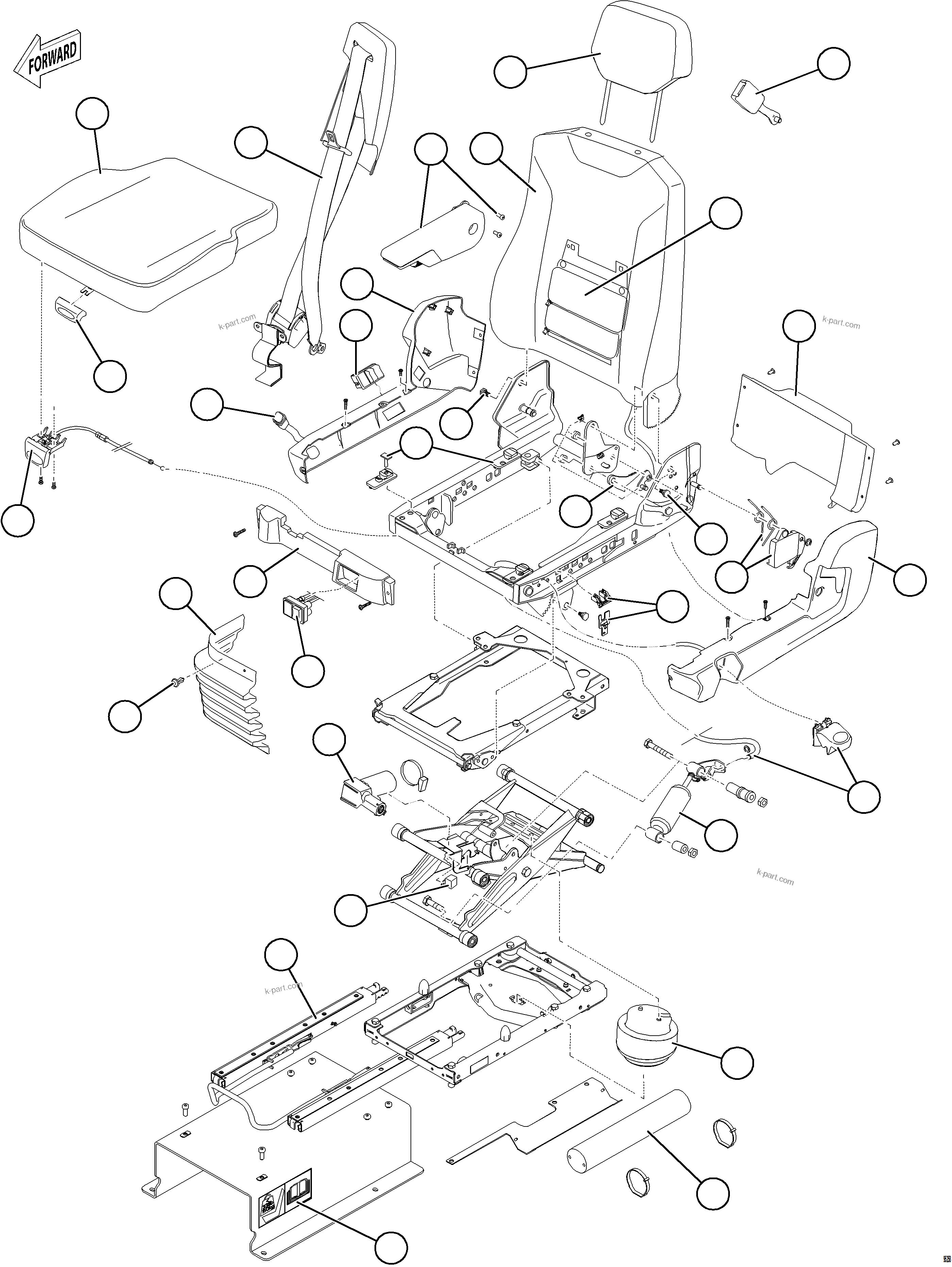 Komatsu parts book diagram for AFE77-CX 830E-5 S/N A50347 - A50348,A50355,A50362,A50368,A50370 - A50371  KBI: PASSENGER SEAT