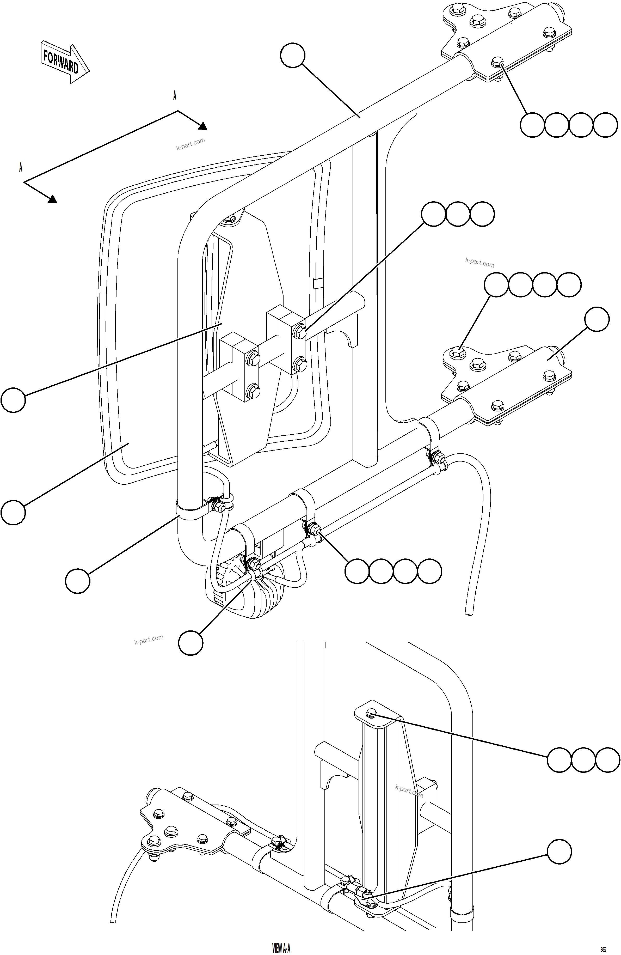 Komatsu parts book diagram for AFE77-CX 830E-5 S/N A50347 - A50348,A50355,A50362,A50368,A50370 - A50371  KBI: RH MIRROR INSTALLATION