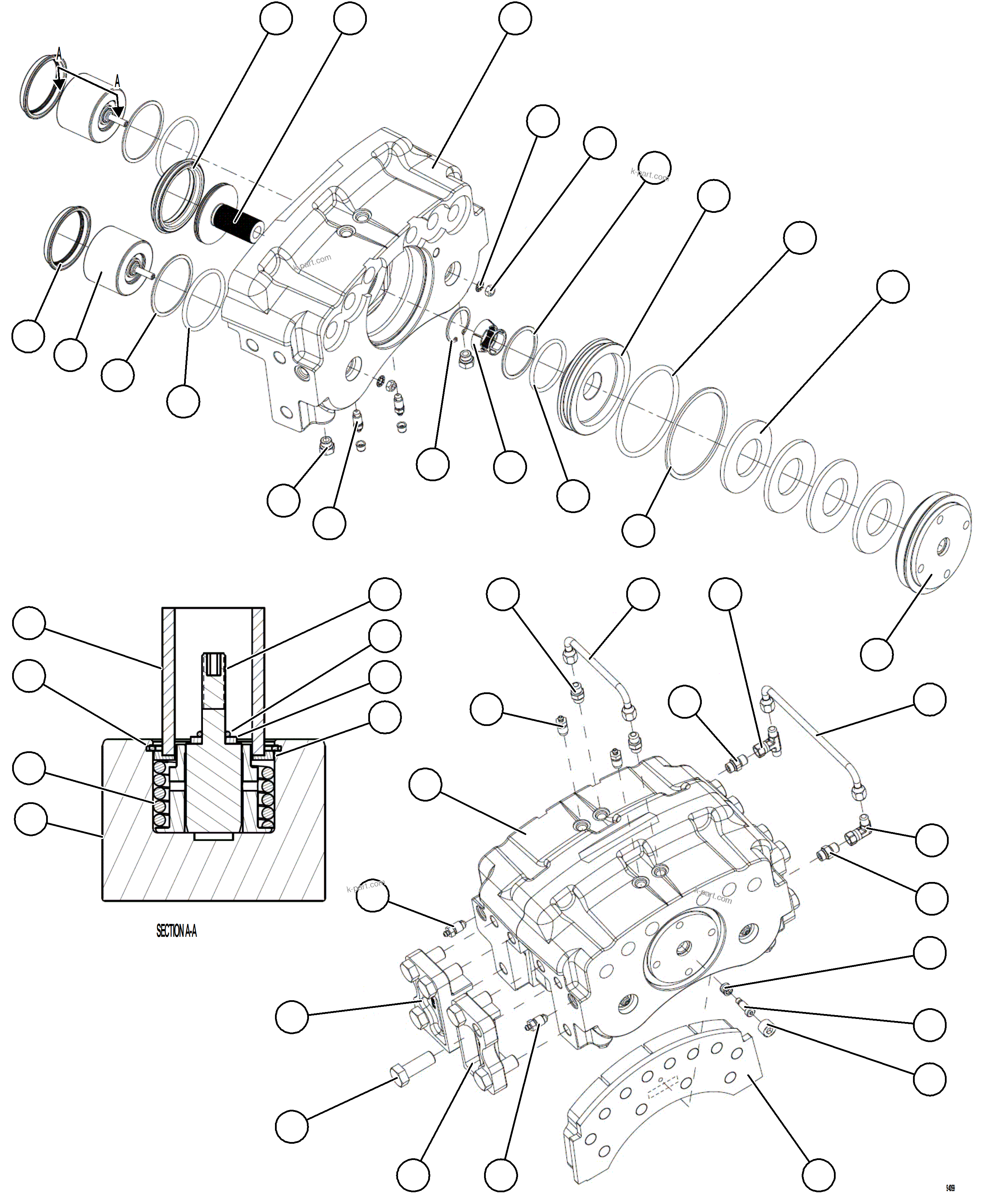 Komatsu parts book diagram for AFE77-CX 830E-5 S/N A50347 - A50348,A50355,A50362,A50368,A50370 - A50371  KBI: REAR BRAKE ASSEMBLY