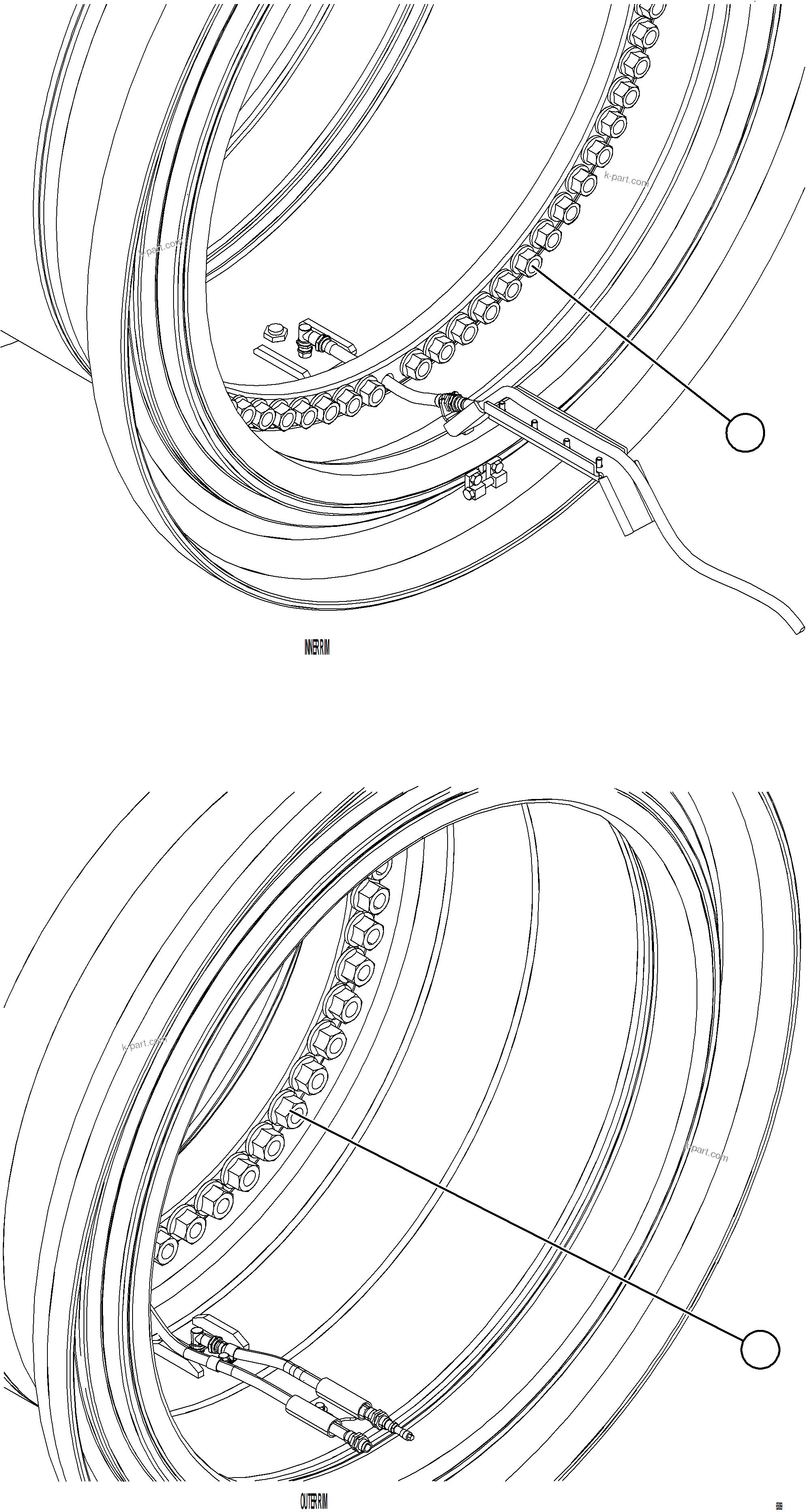 Komatsu parts book diagram for AFE77-CX 830E-5 S/N A50347 - A50348,A50355,A50362,A50368,A50370 - A50371  KBI: REAR WHEEL INSTALLATION - SMART RIM
