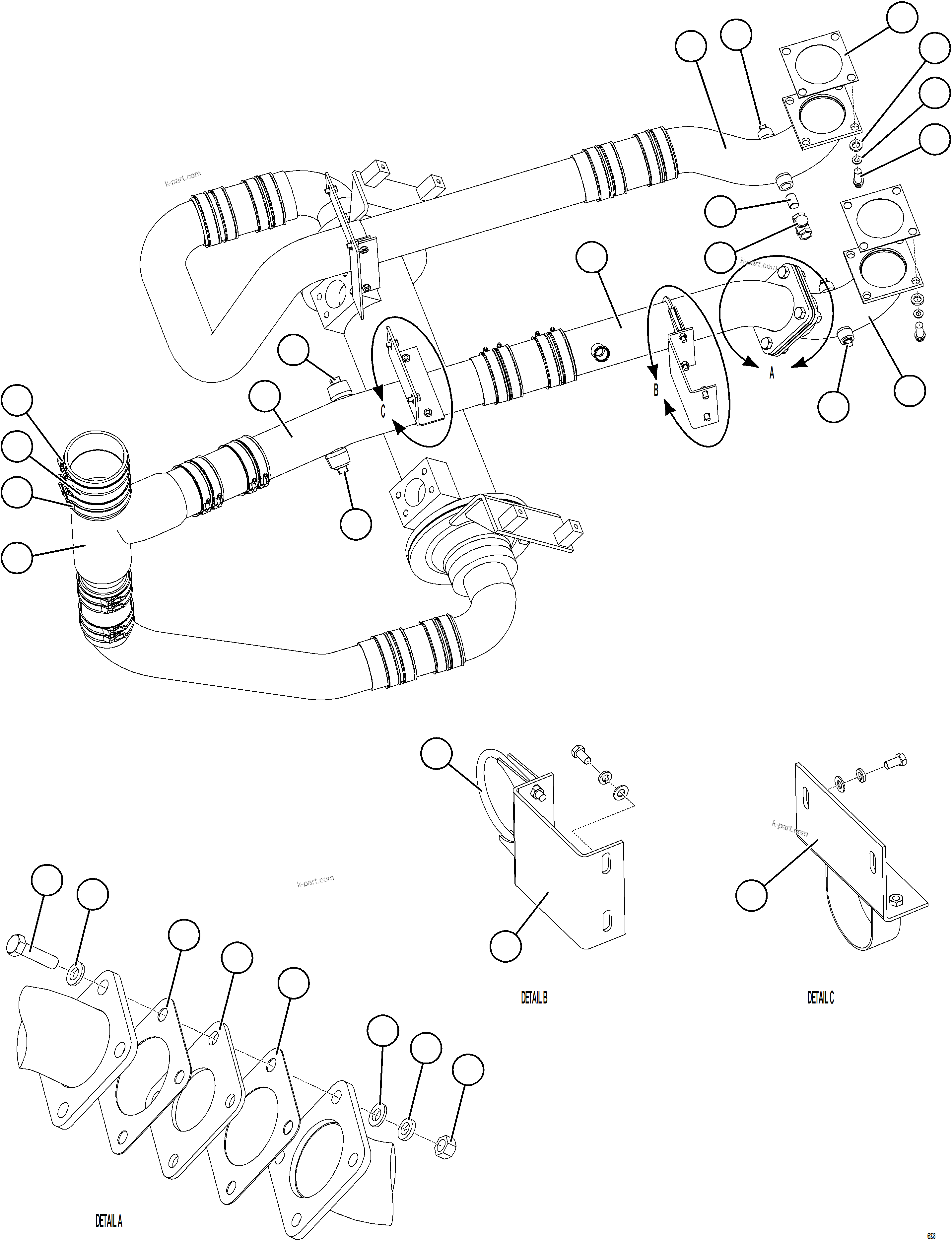 Komatsu parts book diagram for AFE78-AE 930E-5 S/N A40123 - A40124, A40126 - A40127  LOMAS BAYAS: RADIATOR PIPING    3/3