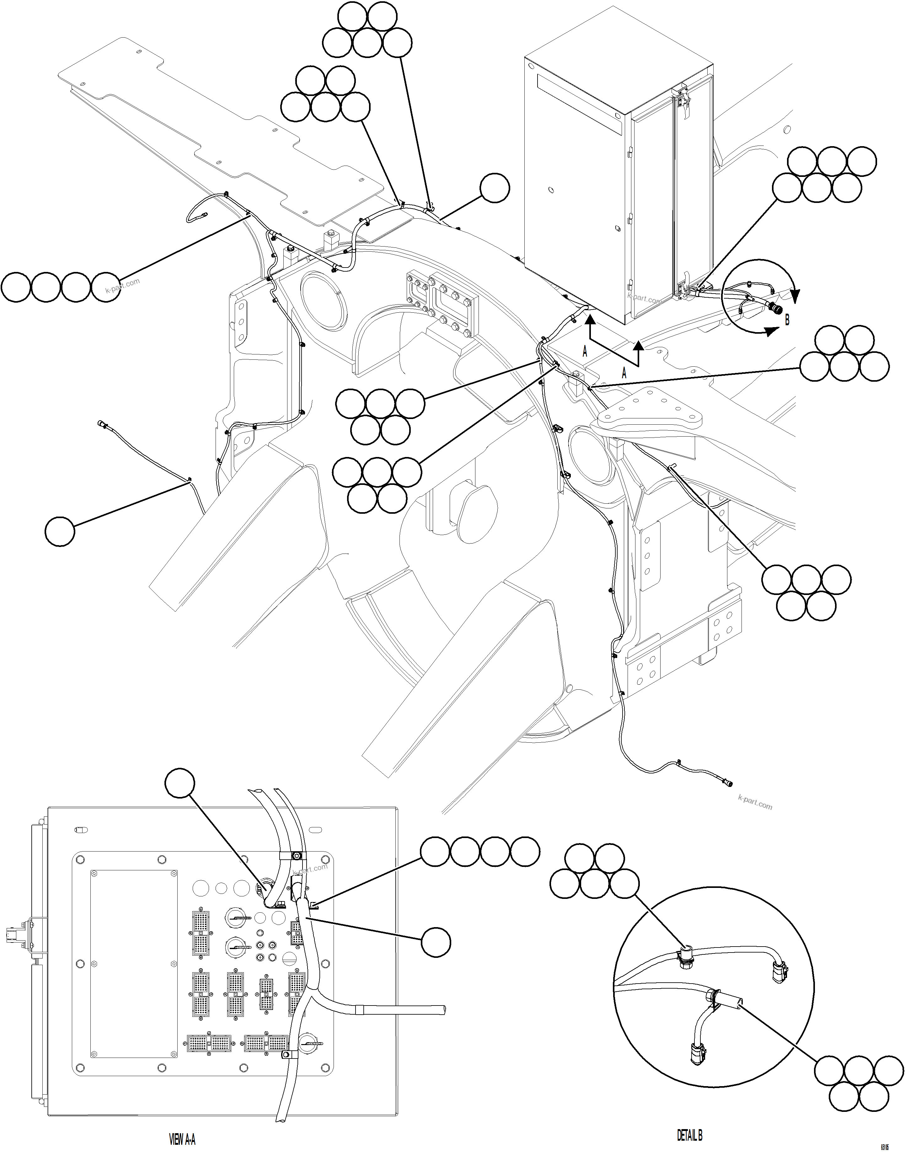 Komatsu parts book diagram for AFE78-AE 930E-5 S/N A40123 - A40124, A40126 - A40127  LOMAS BAYAS: FRONT WHEEL SPEED SENSOR WIRING HARNESS