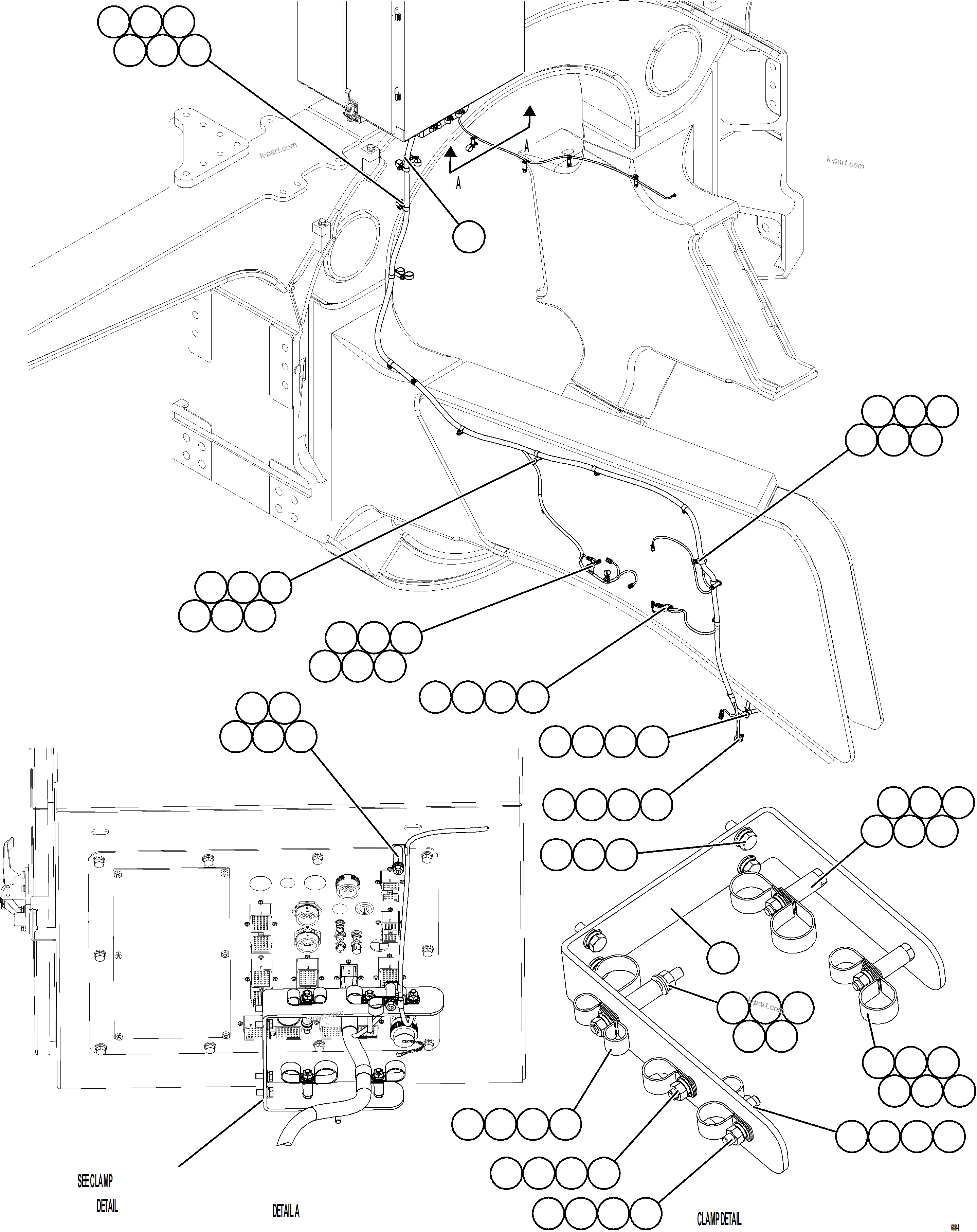 Komatsu parts book diagram for AFE78-AE 930E-5 S/N A40123 - A40124, A40126 - A40127  LOMAS BAYAS: LEFT REAR FRAME RAIL HARNESS