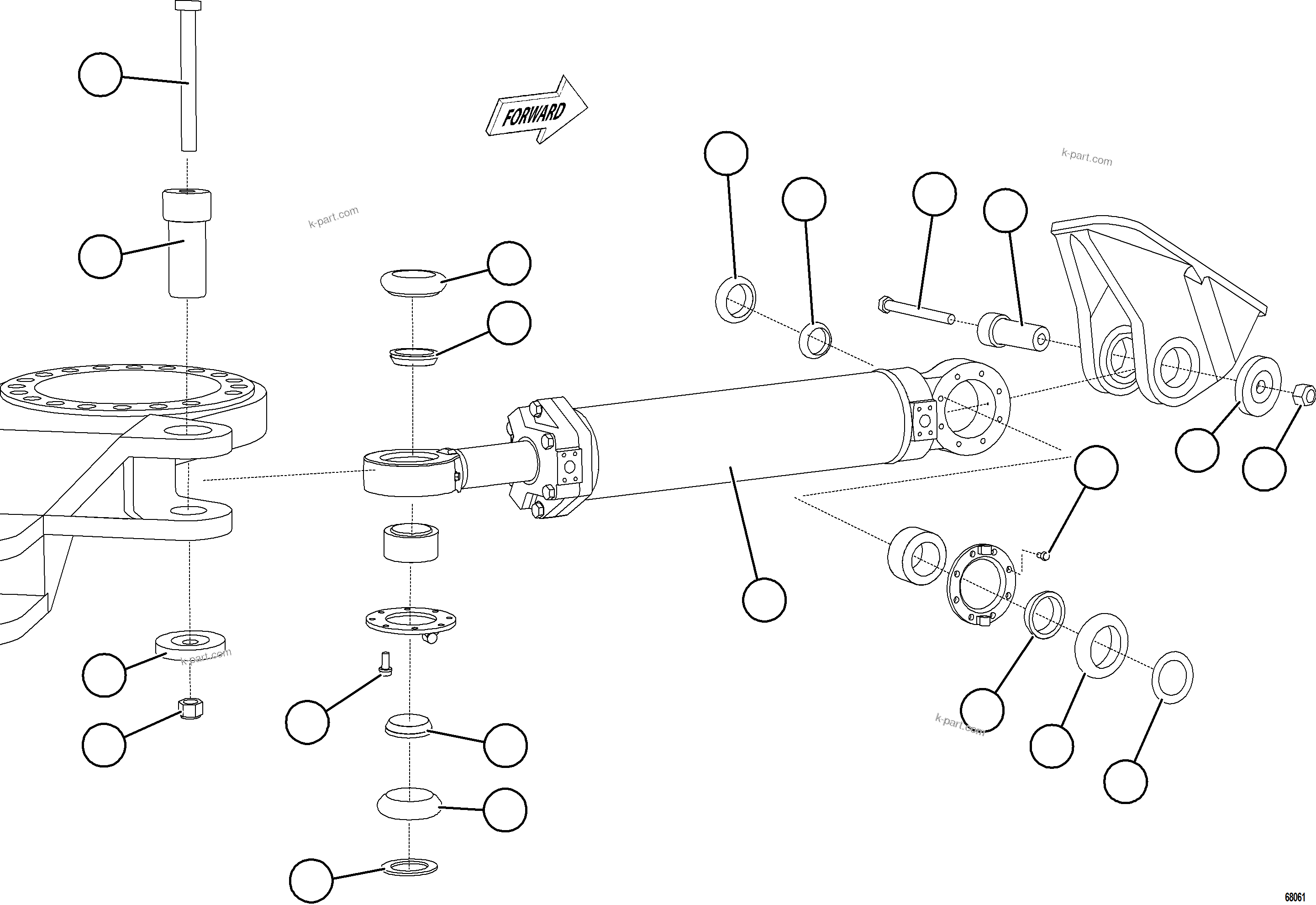 Komatsu parts book diagram for AFE78-AE 930E-5 S/N A40123 - A40124, A40126 - A40127  LOMAS BAYAS: STEERING CYLINDER INSTALLATION