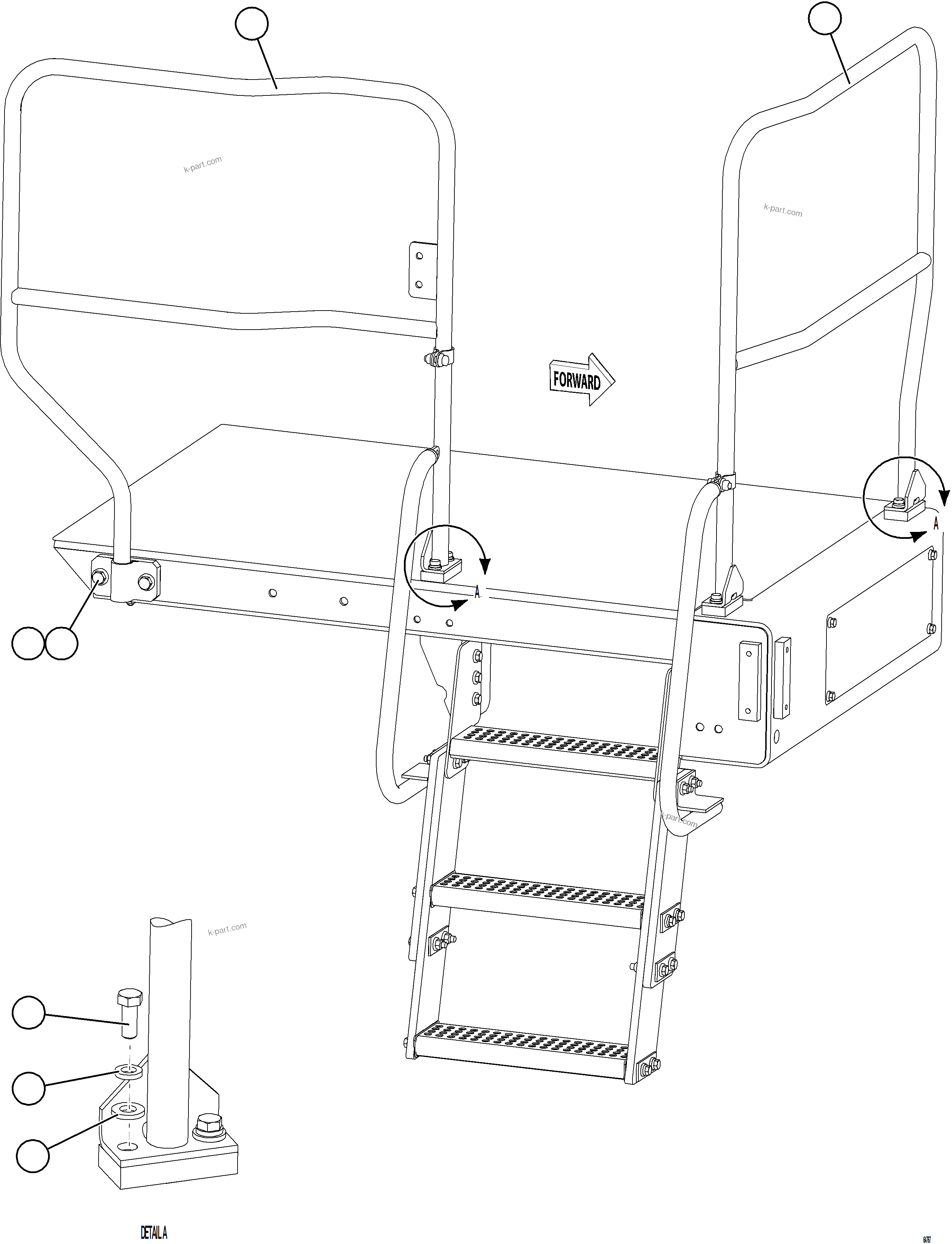 Komatsu parts book diagram for AFE78-AE 930E-5 S/N A40123 - A40124, A40126 - A40127  LOMAS BAYAS: RH LOWER PLATFORM HANDRAILS