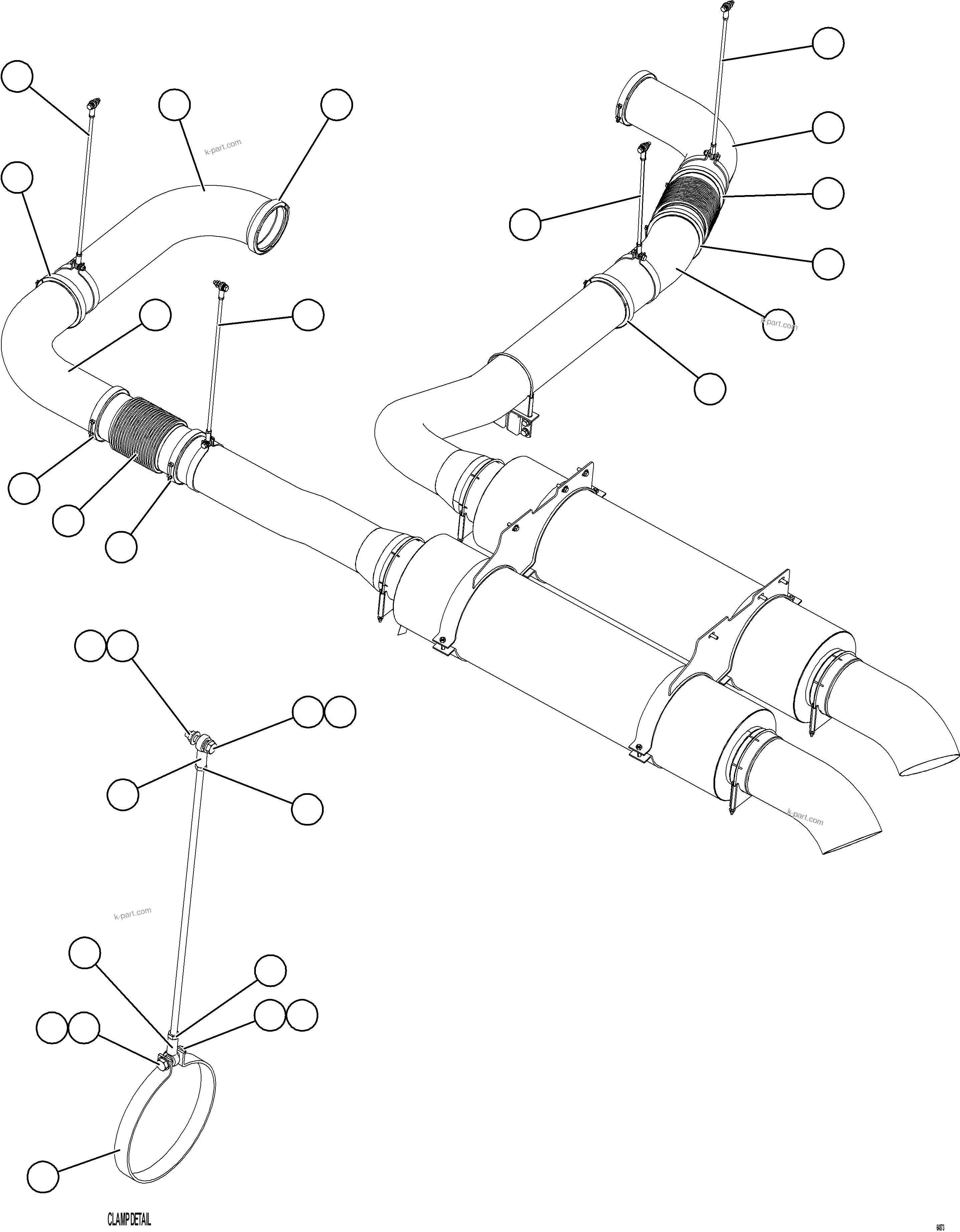Komatsu parts book diagram for AFE78-AF 930E-5 S/N A40128 - A40129  LOMAS BAYAS: EXHAUST PIPING - FRONT
