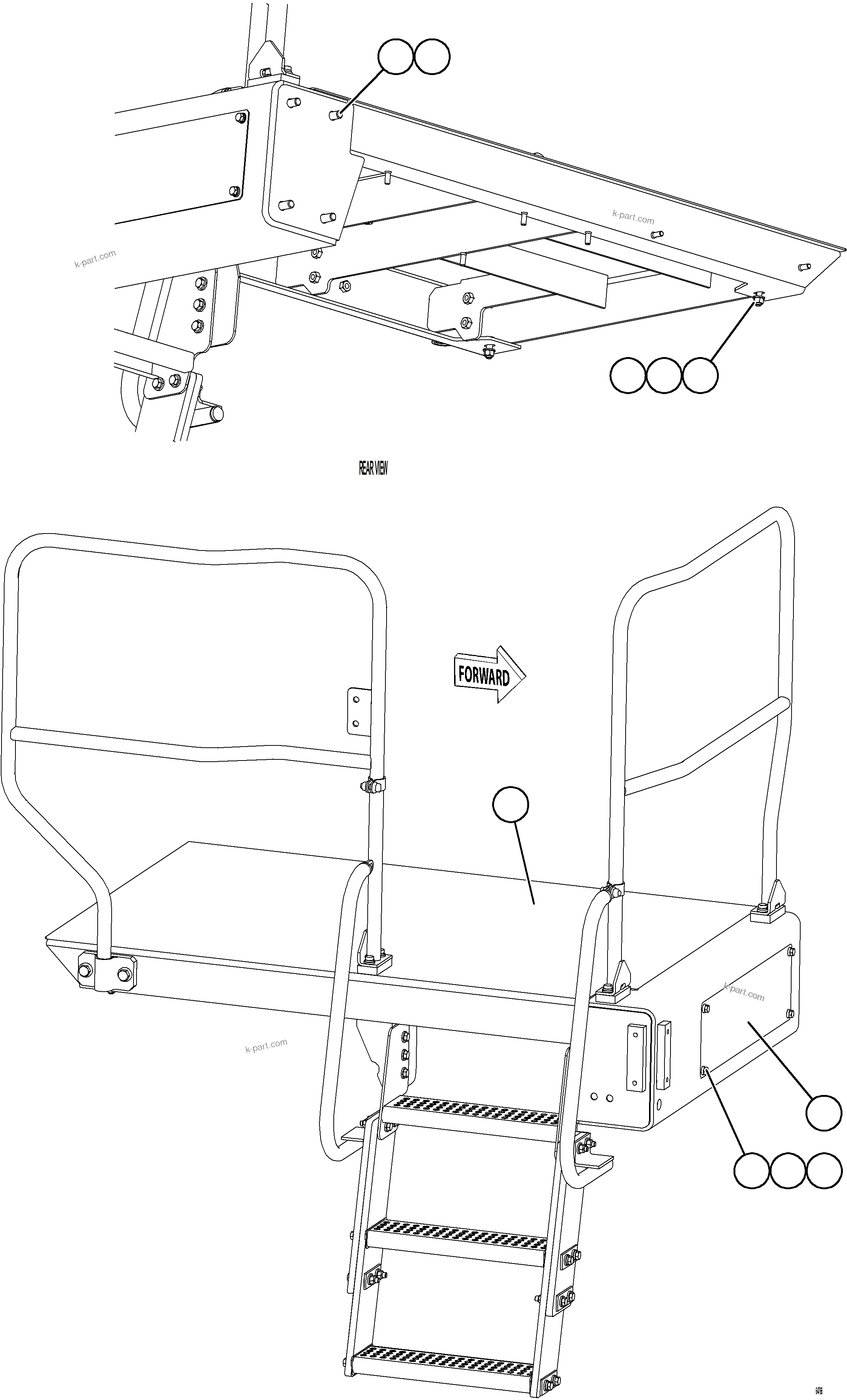 Komatsu parts book diagram for AFE78-AF 930E-5 S/N A40128 - A40129  LOMAS BAYAS: RH LOWER PLATFORM INSTALLATION
