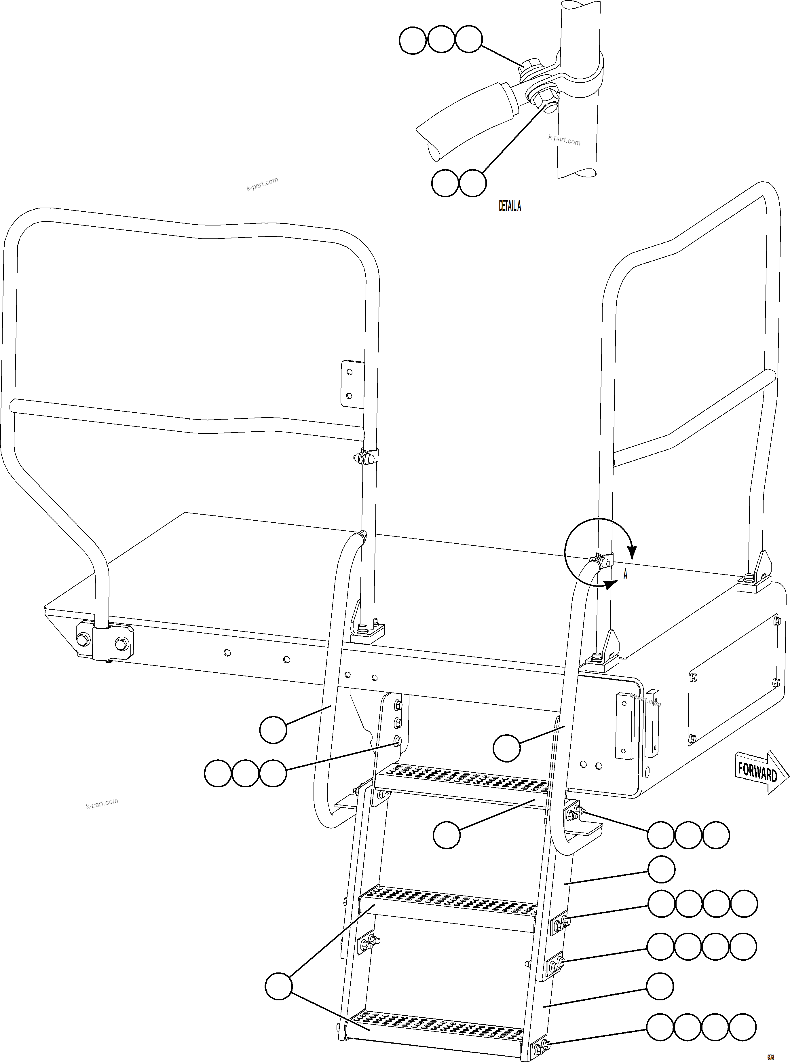Komatsu parts book diagram for AFE78-AF 930E-5 S/N A40128 - A40129  LOMAS BAYAS: RH LOWER PLATFORM STEPS & HANDRAILS