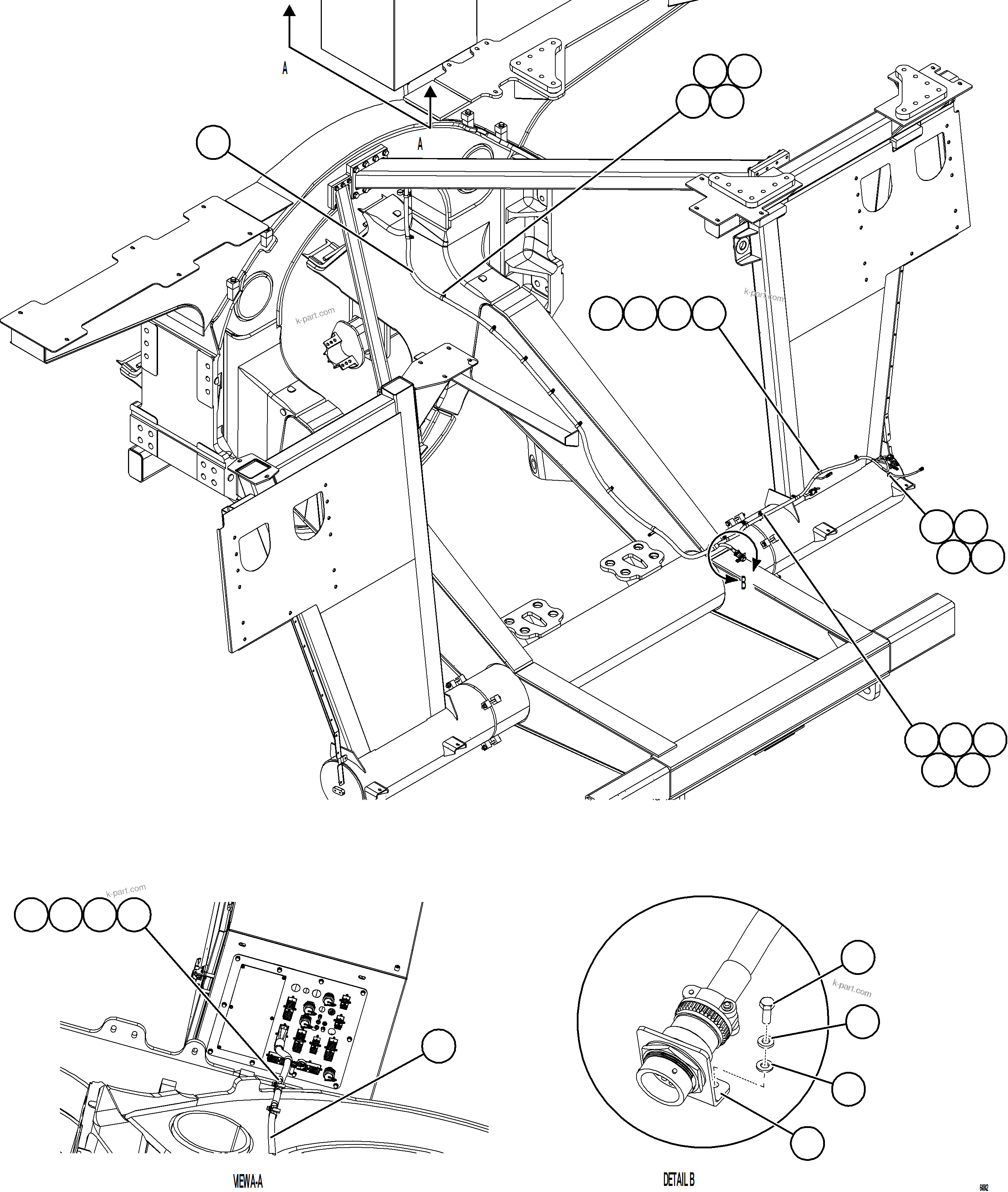 Komatsu parts book diagram for AFE78-AH 930E-5 S/N A40131 - A40132  THEISS: LEFT FRONT FRAME RAIL HARNESS
