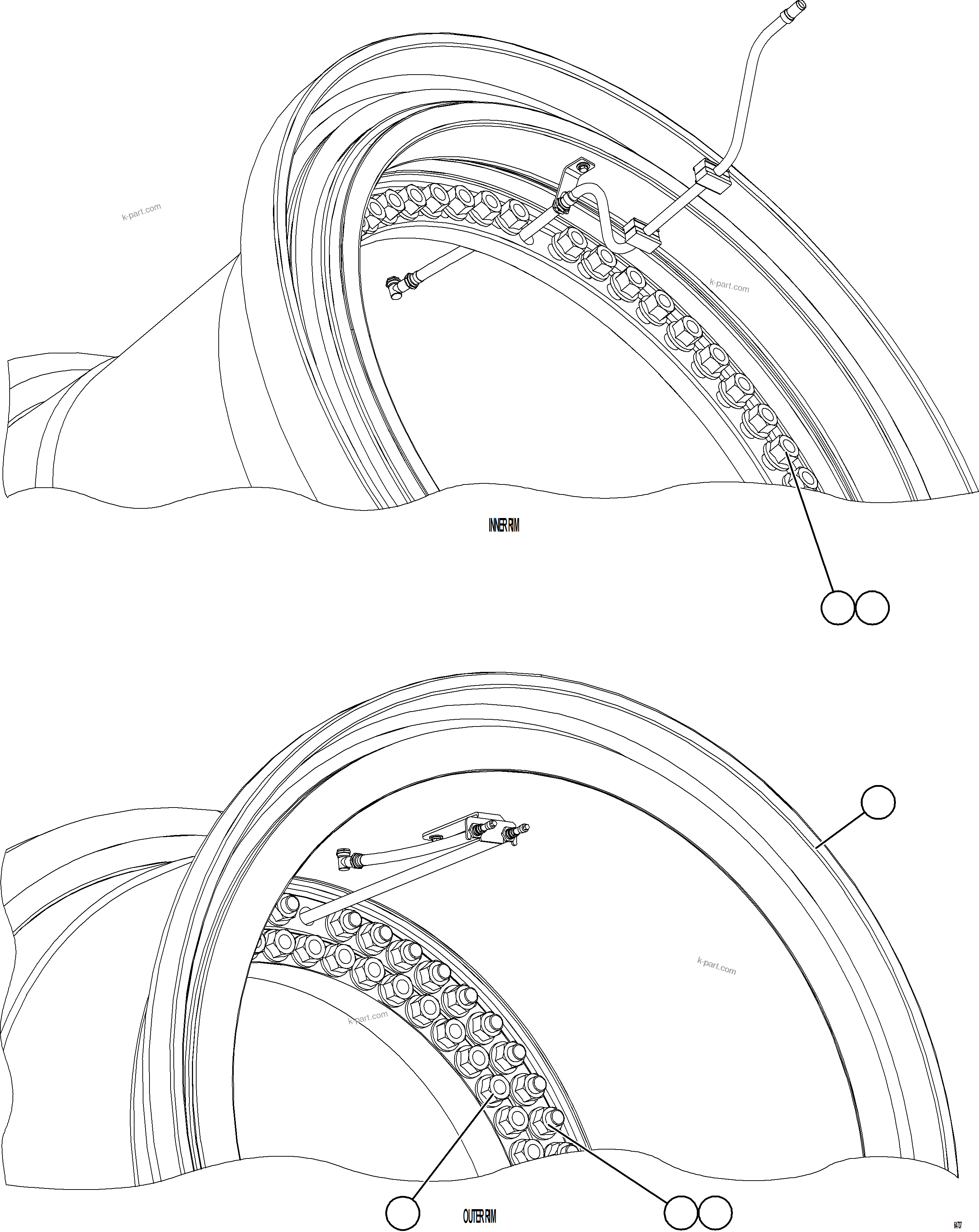 Komatsu parts book diagram for AFE78-AL 930E-5 S/N A40139 - A40140  MOGALAKWENA: REAR WHEEL INSTALLATION - STANDARD RIM