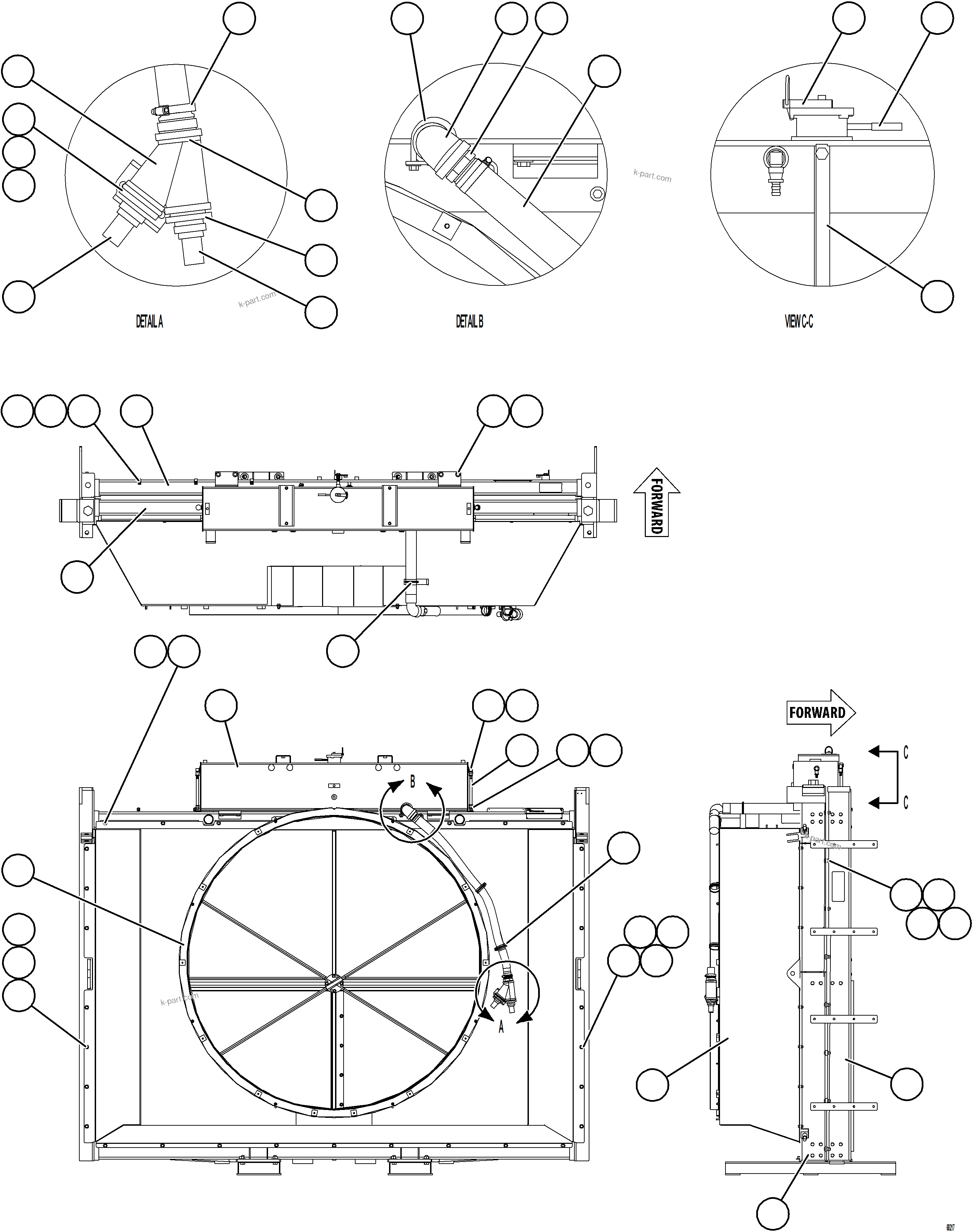 Komatsu parts book diagram for AFE78-AM 930E-5 S/N A40141  IOCC: RADIATOR & SHROUD ASSEMBLY    58F-03-40000