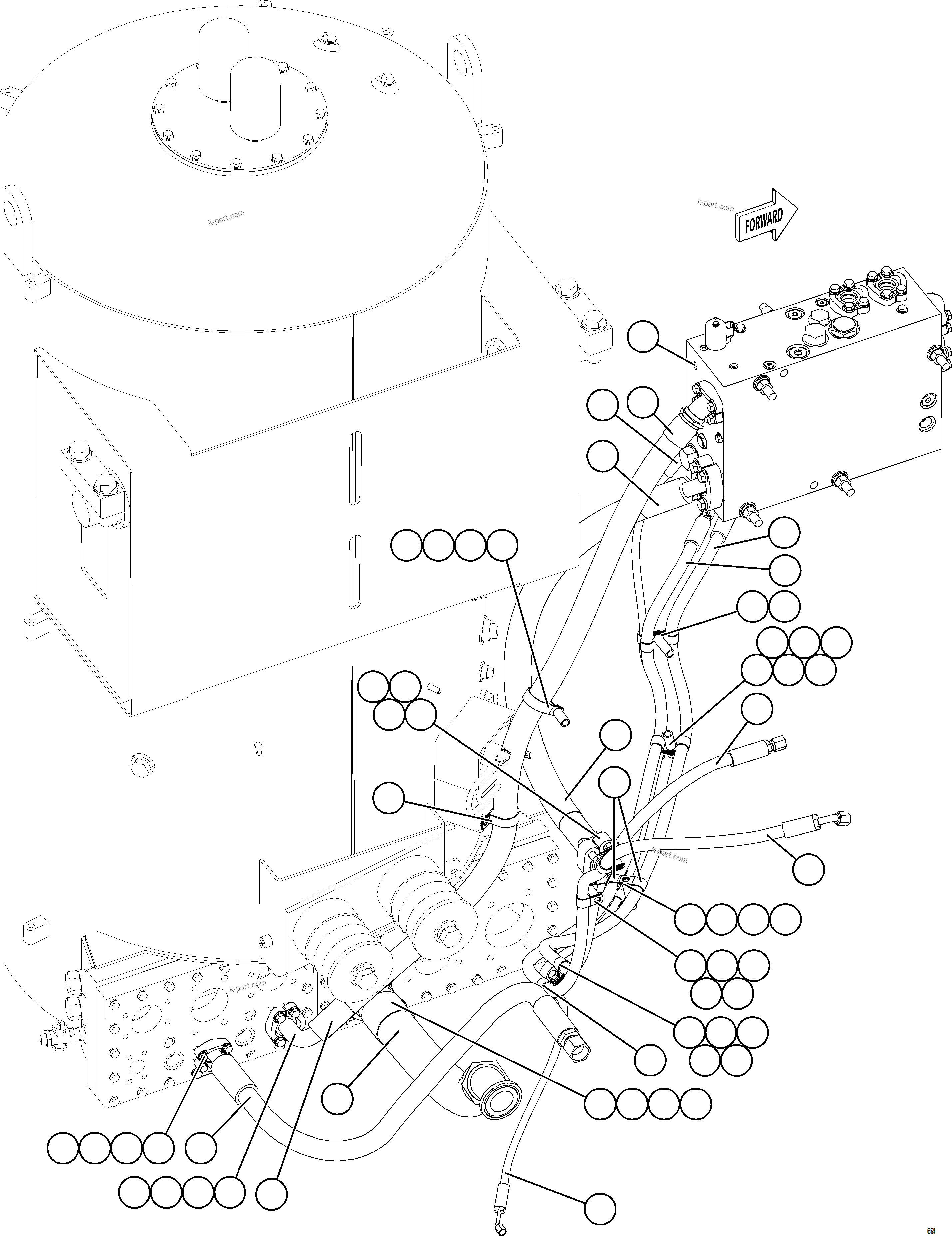 Komatsu parts book diagram for AFE78-AM 930E-5 S/N A40141  IOCC: STEERING BLEEDDOWN MANIFOLD PIPING    3/3