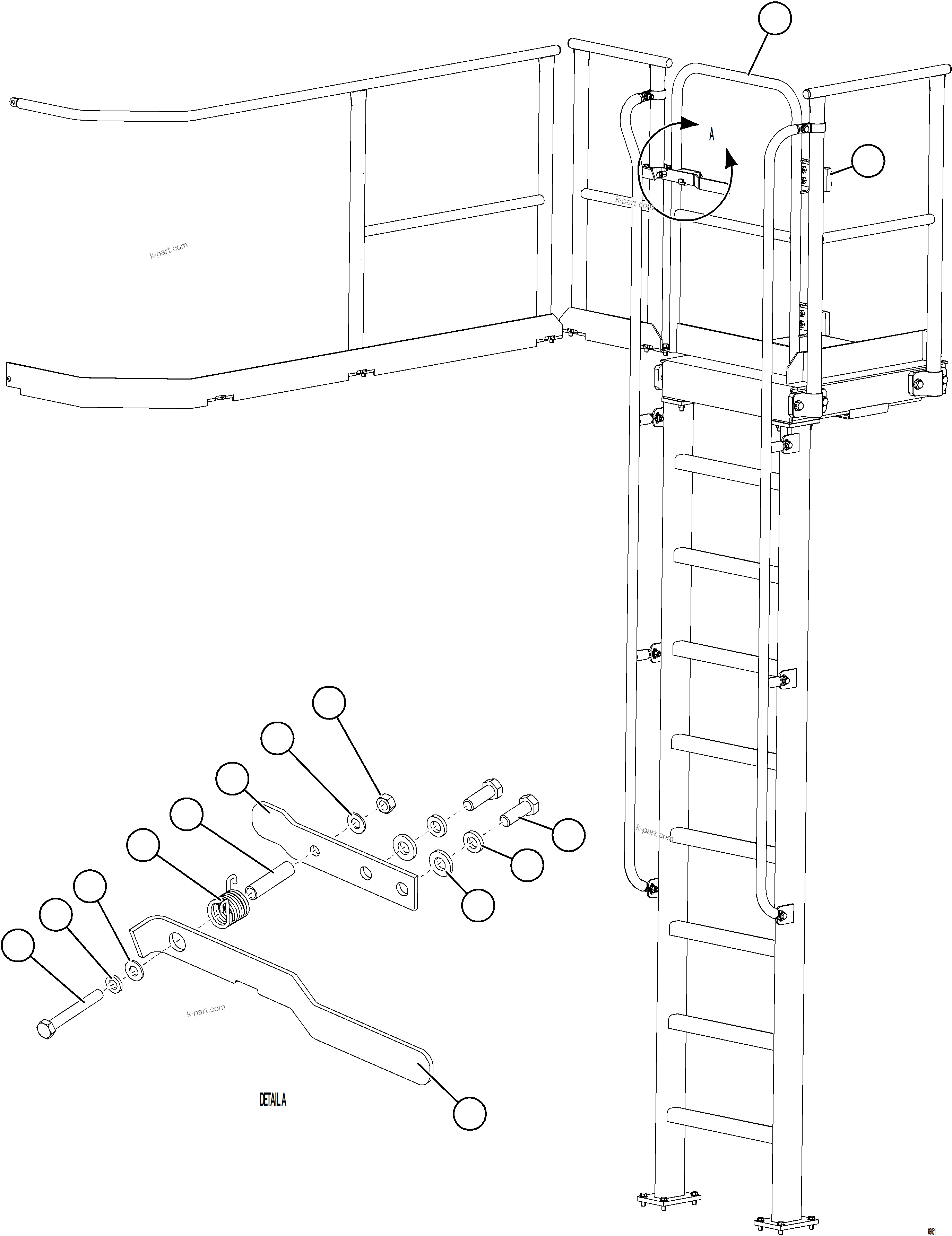 Komatsu parts book diagram for AFE78-AM 930E-5 S/N A40141  IOCC: RH EMERGENCY GATE & LADDER    1/2