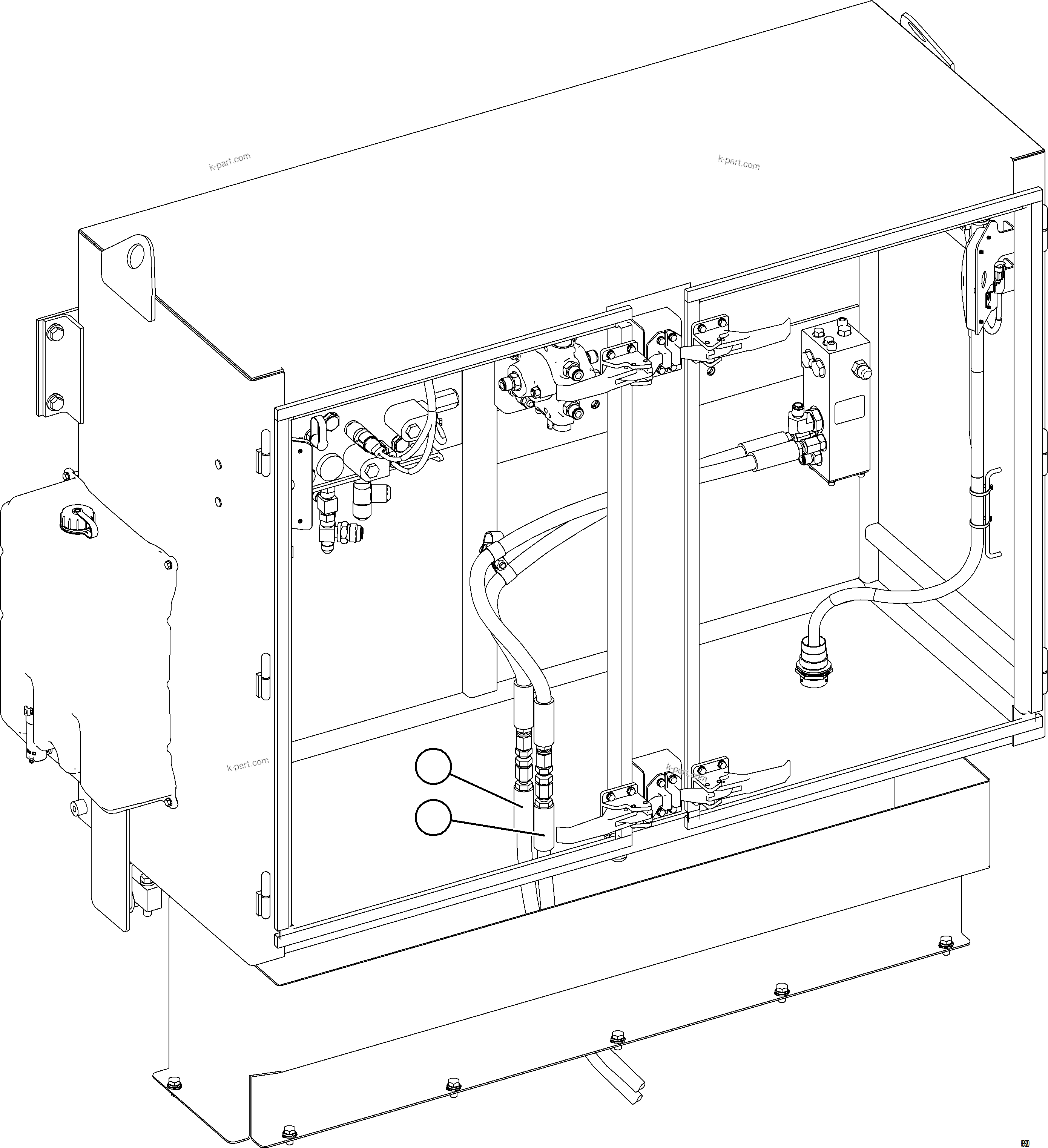 Komatsu parts book diagram for AFE78-BB 930E-5 S/N A40173 - A40175, A40181  LOMAS BAYAS: HYDRAULIC BRAKE CABINET PIPING - DUAL RELAY VALVE