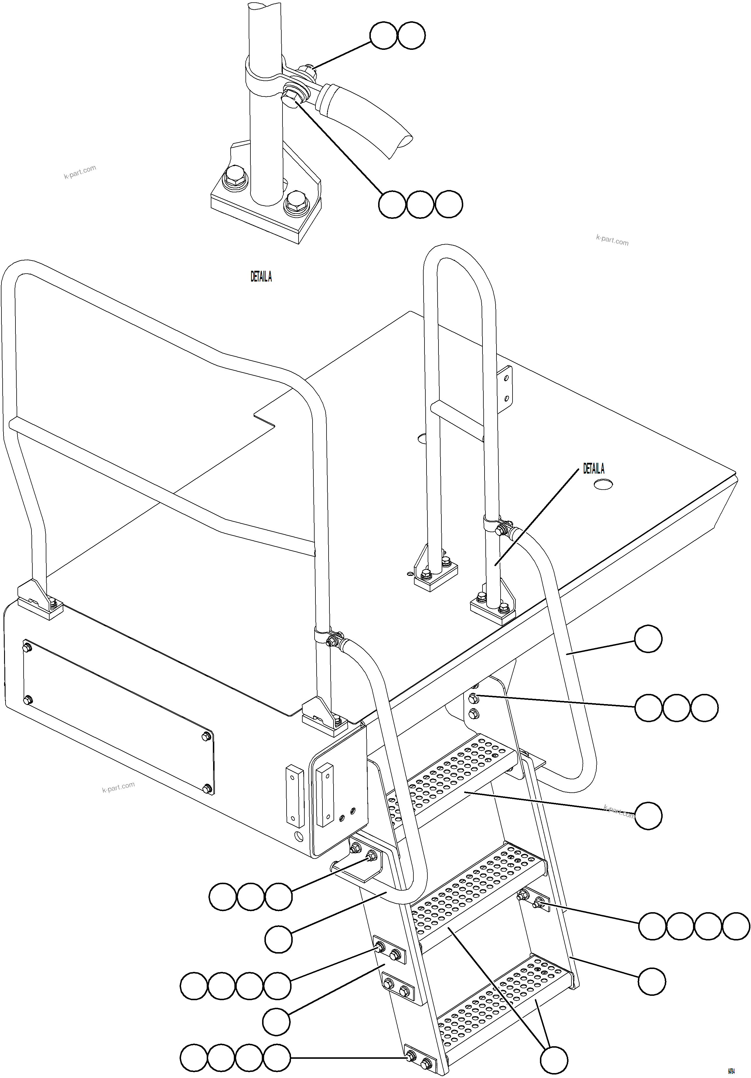 Komatsu parts book diagram for AFE78-BB 930E-5 S/N A40173 - A40175, A40181  LOMAS BAYAS: LH LOWER PLATFORM STEPS & HANDRAILS