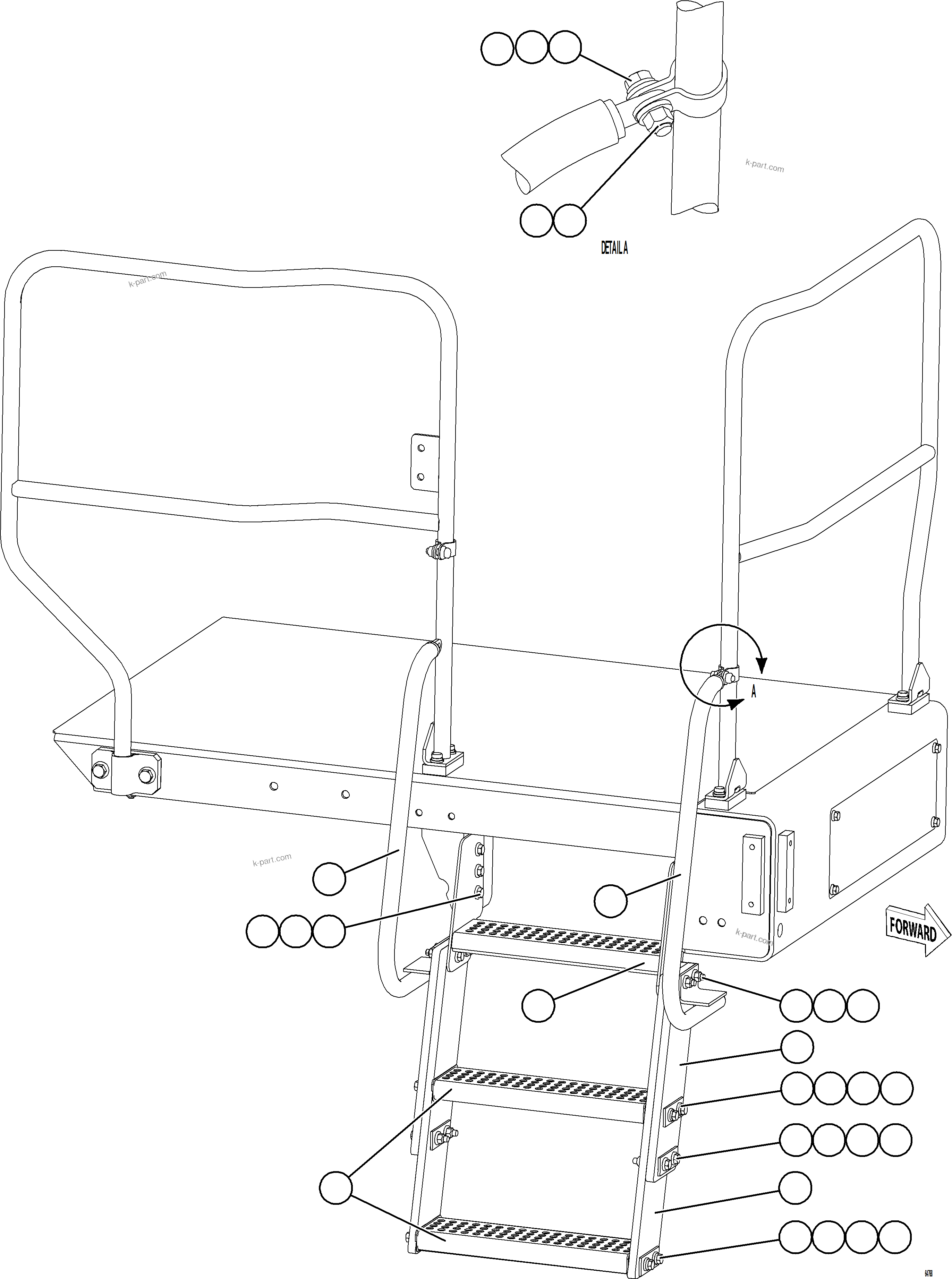 Komatsu parts book diagram for AFE78-BB 930E-5 S/N A40173 - A40175, A40181  LOMAS BAYAS: RH LOWER PLATFORM STEPS & HANDRAILS