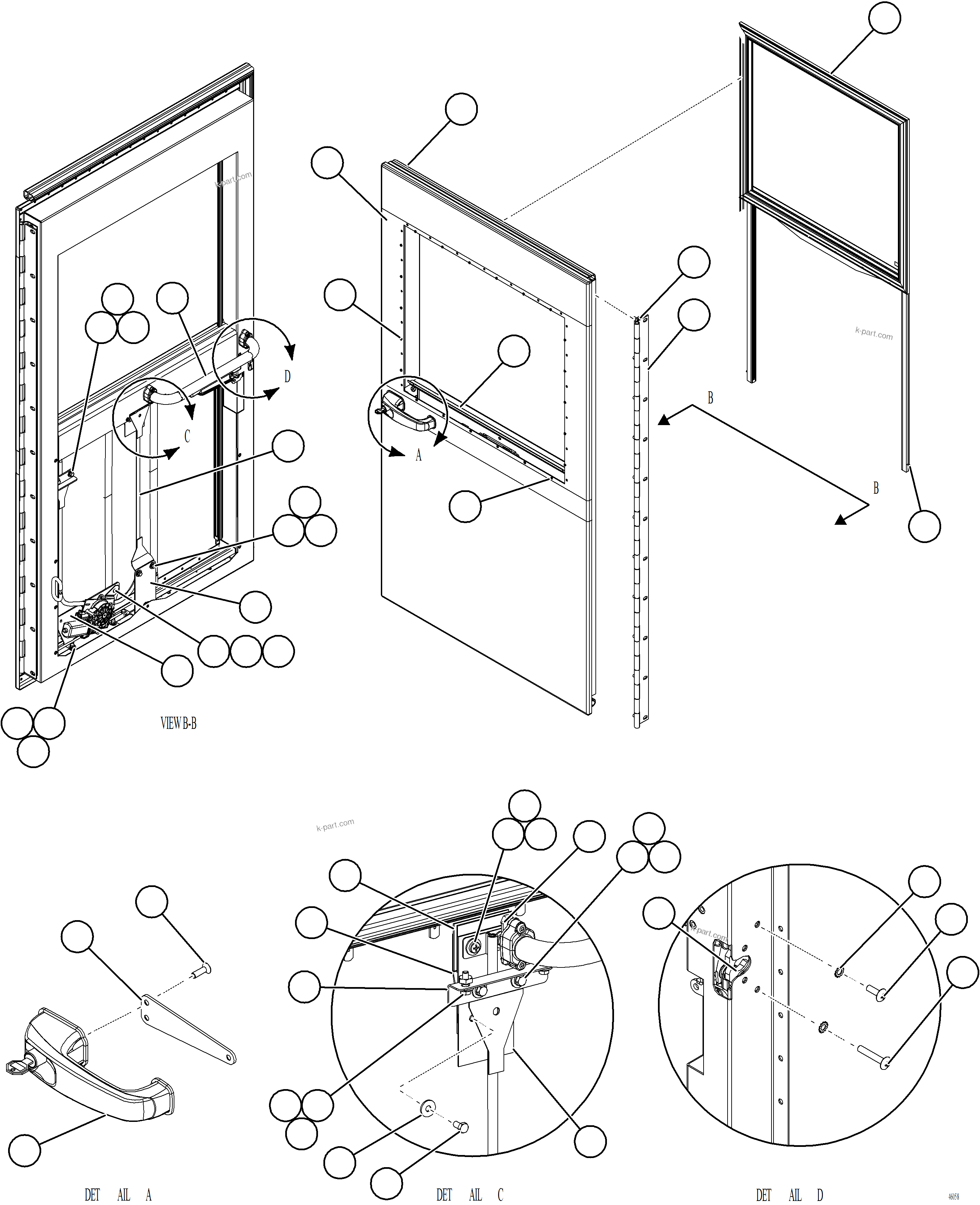 Komatsu parts book diagram for AFE78-BD 930E-5 S/N A40180  THEISS: DOOR ASSEMBLY - LH    58E-54-30626