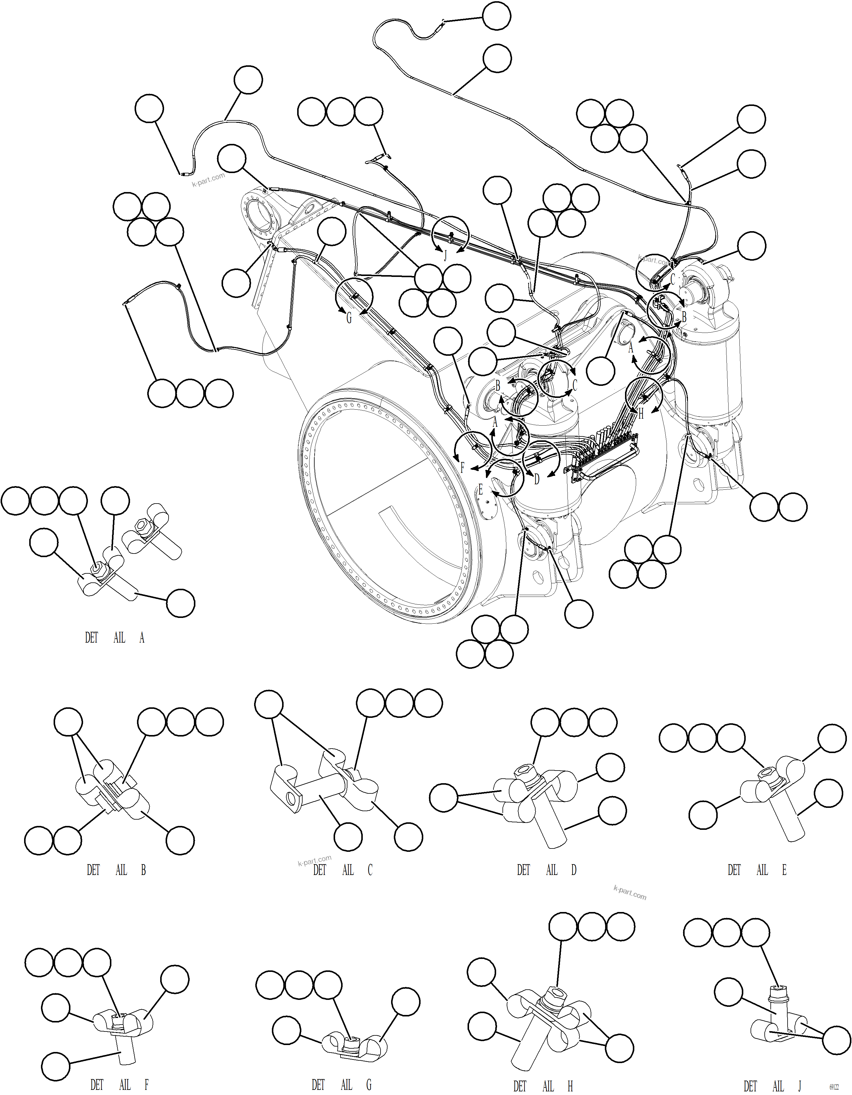 Komatsu parts book diagram for AFE78-BD 930E-5 S/N A40180  THEISS: AUTOMATIC LUBRICATION SYSTEM PIPING - REAR    2/2