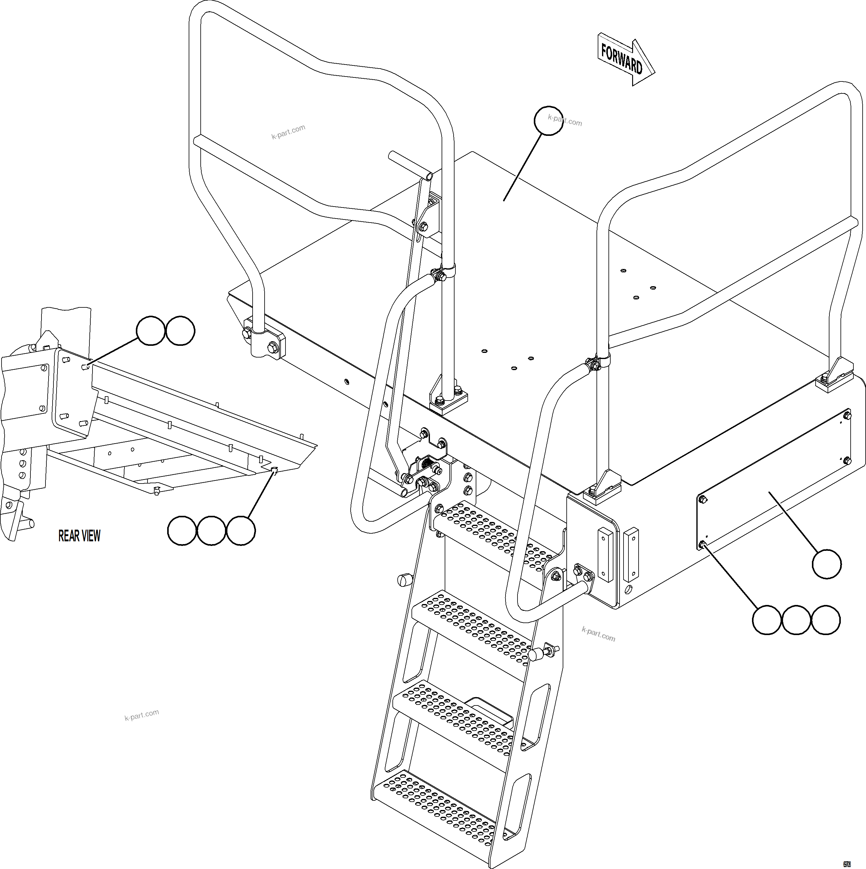 Komatsu parts book diagram for AFE78-BH 930E-5 S/N A40200  LOS PELAMBRES: RH LOWER PLATFORM INSTALLATION