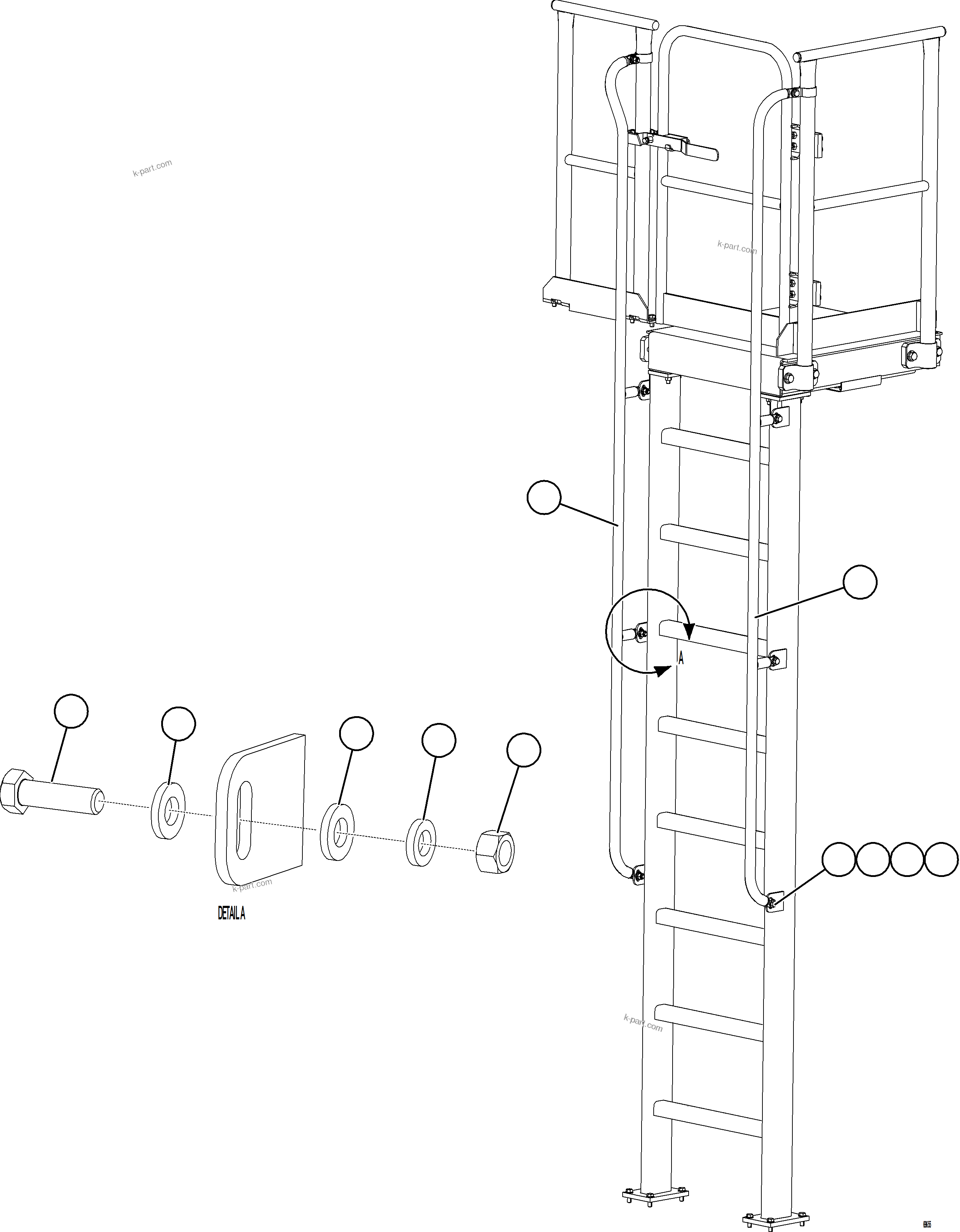 Komatsu parts book diagram for AFE78-BH 930E-5 S/N A40200  LOS PELAMBRES: RH EMERGENCY LADDER HANDRAILS