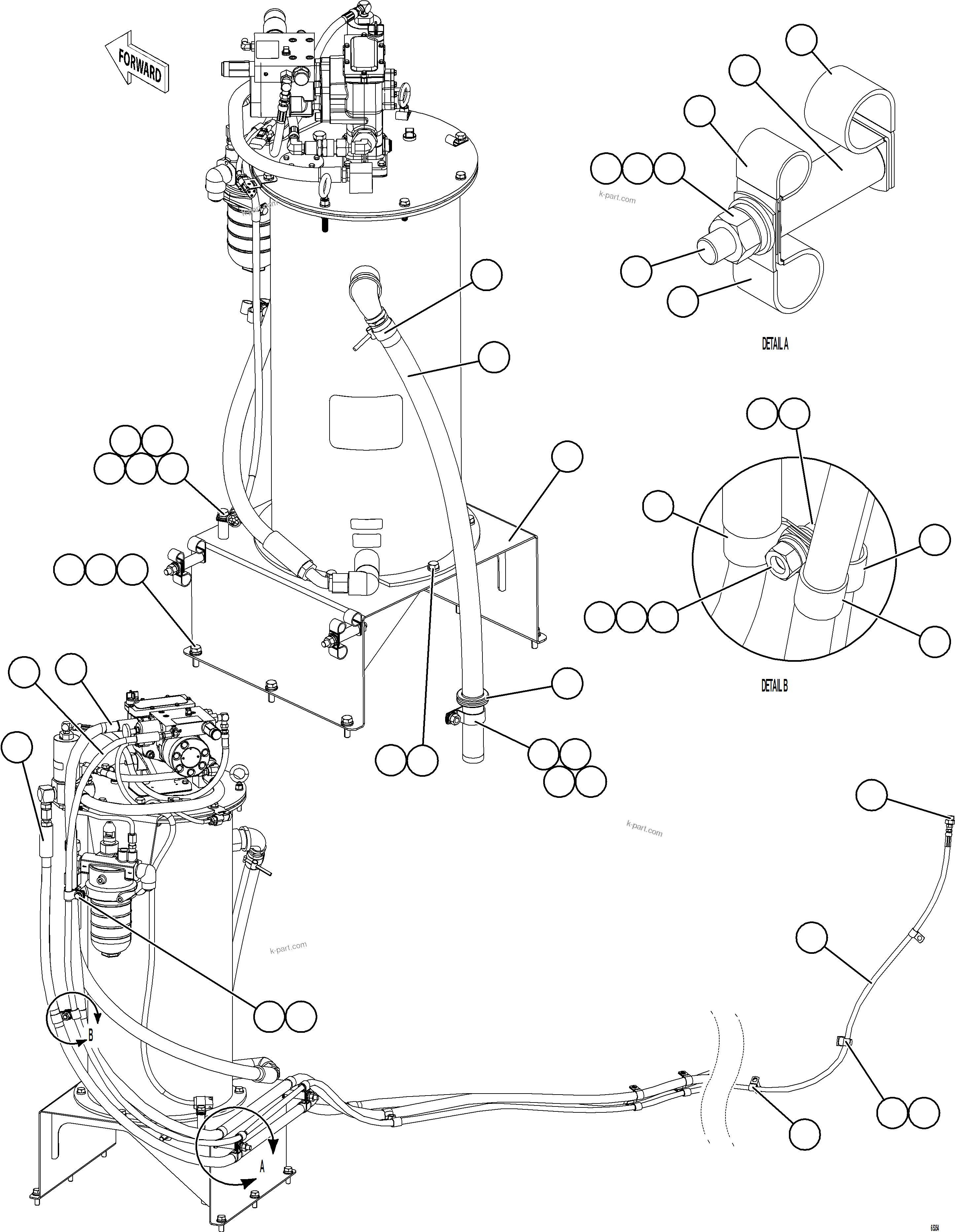 Komatsu parts book diagram for AFE78-BH 930E-5 S/N A40200  LOS PELAMBRES: AUTOMATIC LUBRICATION SYSTEM PIPING - FRONT    1/4