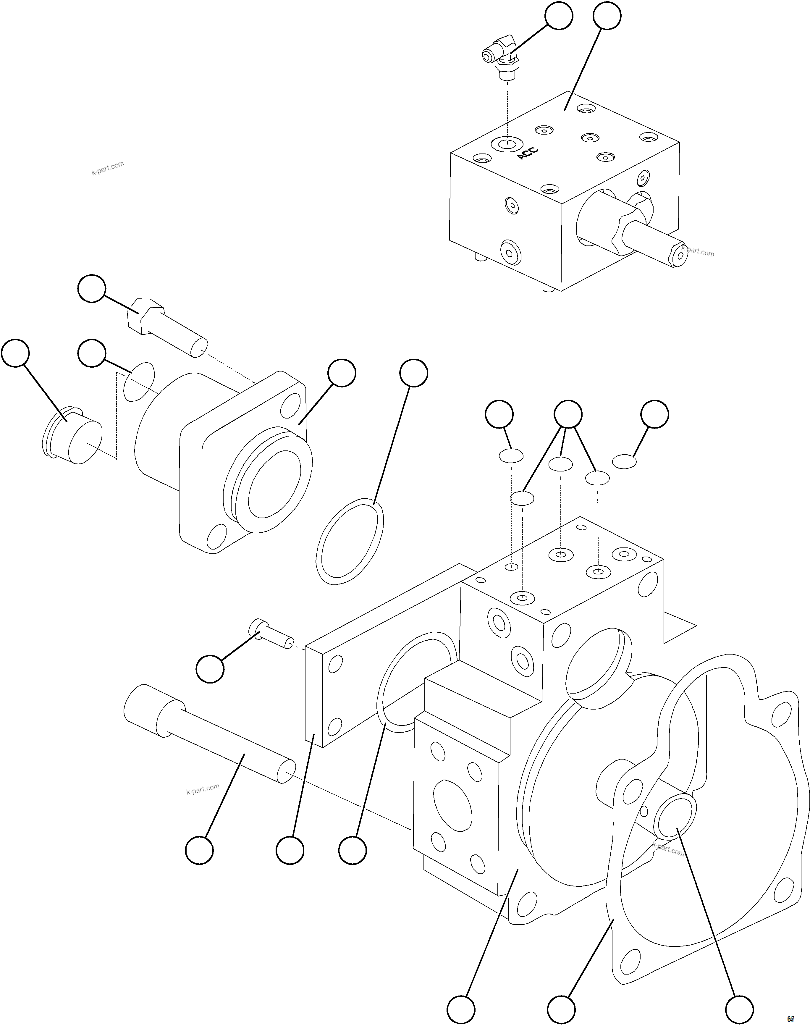 Komatsu parts book diagram for AFE78-BM 930E-5 S/N A40215 - A40218,A40225 - A40229  LOS BRONCES: STEERING PUMP HOUSING (REAR)    58C-60-00080