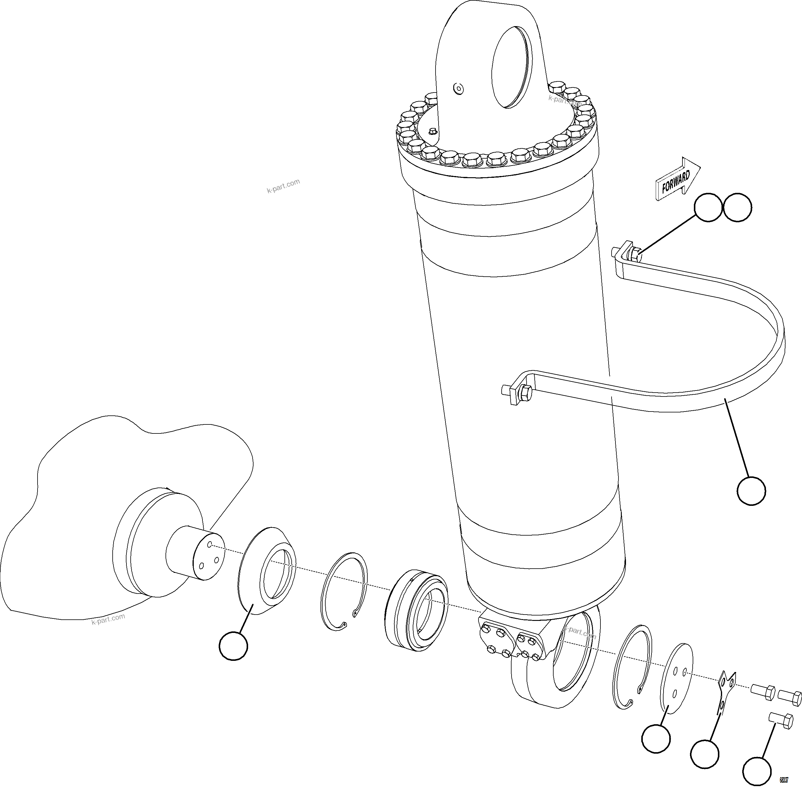 Komatsu parts book diagram for AFE78-BM 930E-5 S/N A40215 - A40218,A40225 - A40229  LOS BRONCES: HOIST CYLINDER INSTALLATION - BOTTOM