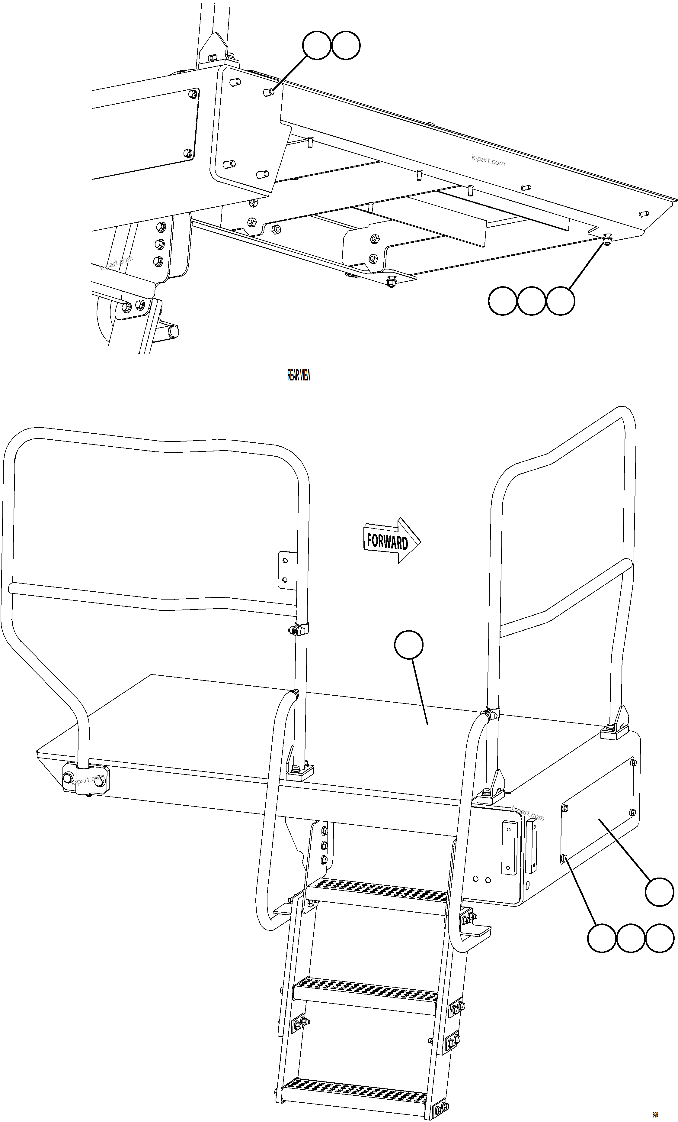 Komatsu parts book diagram for AFE78-BM 930E-5 S/N A40215 - A40218,A40225 - A40229  LOS BRONCES: RH LOWER PLATFORM INSTALLATION