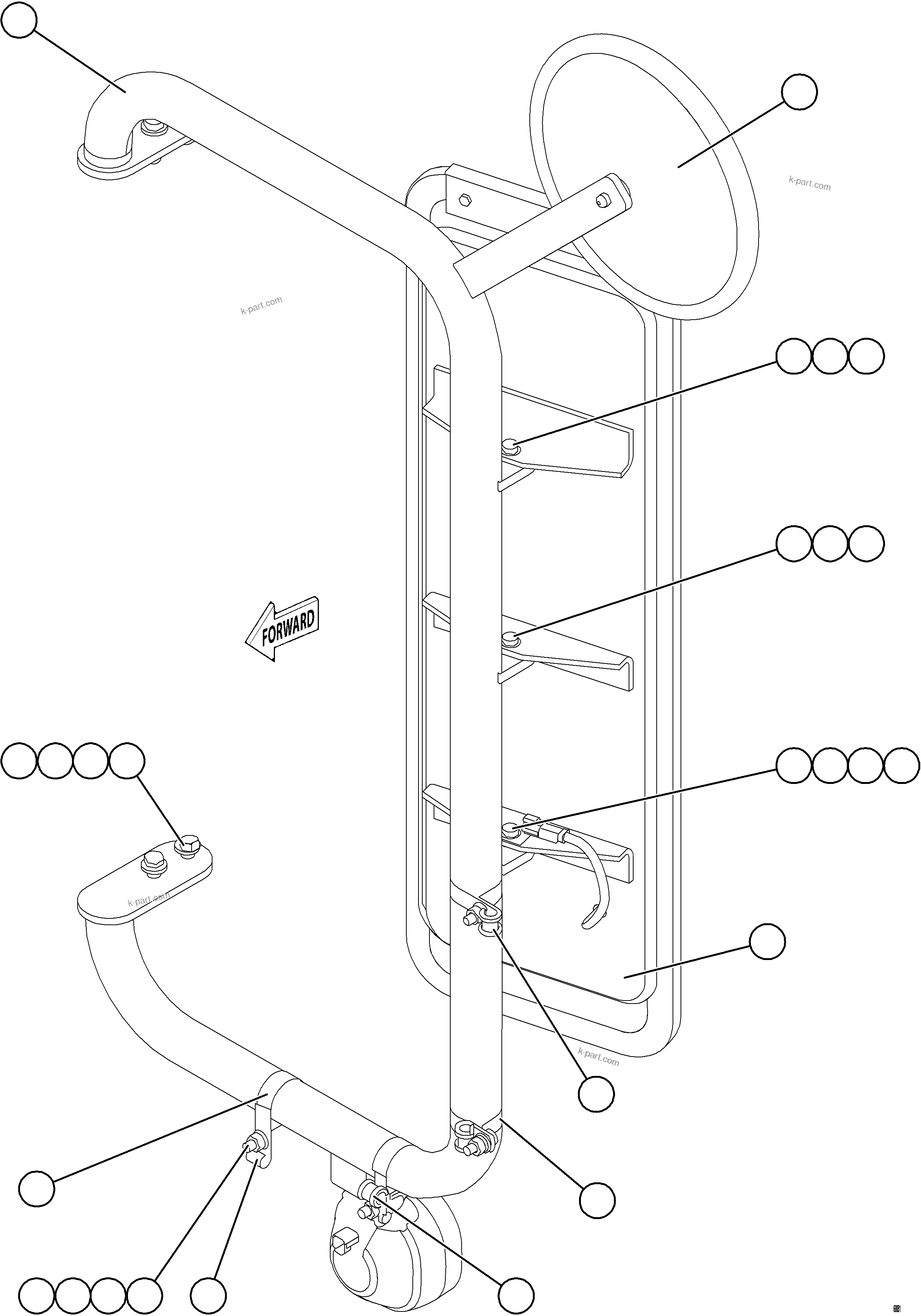 Komatsu parts book diagram for AFE78-BM 930E-5 S/N A40215 - A40218,A40225 - A40229  LOS BRONCES: LH MIRROR INSTALLATION