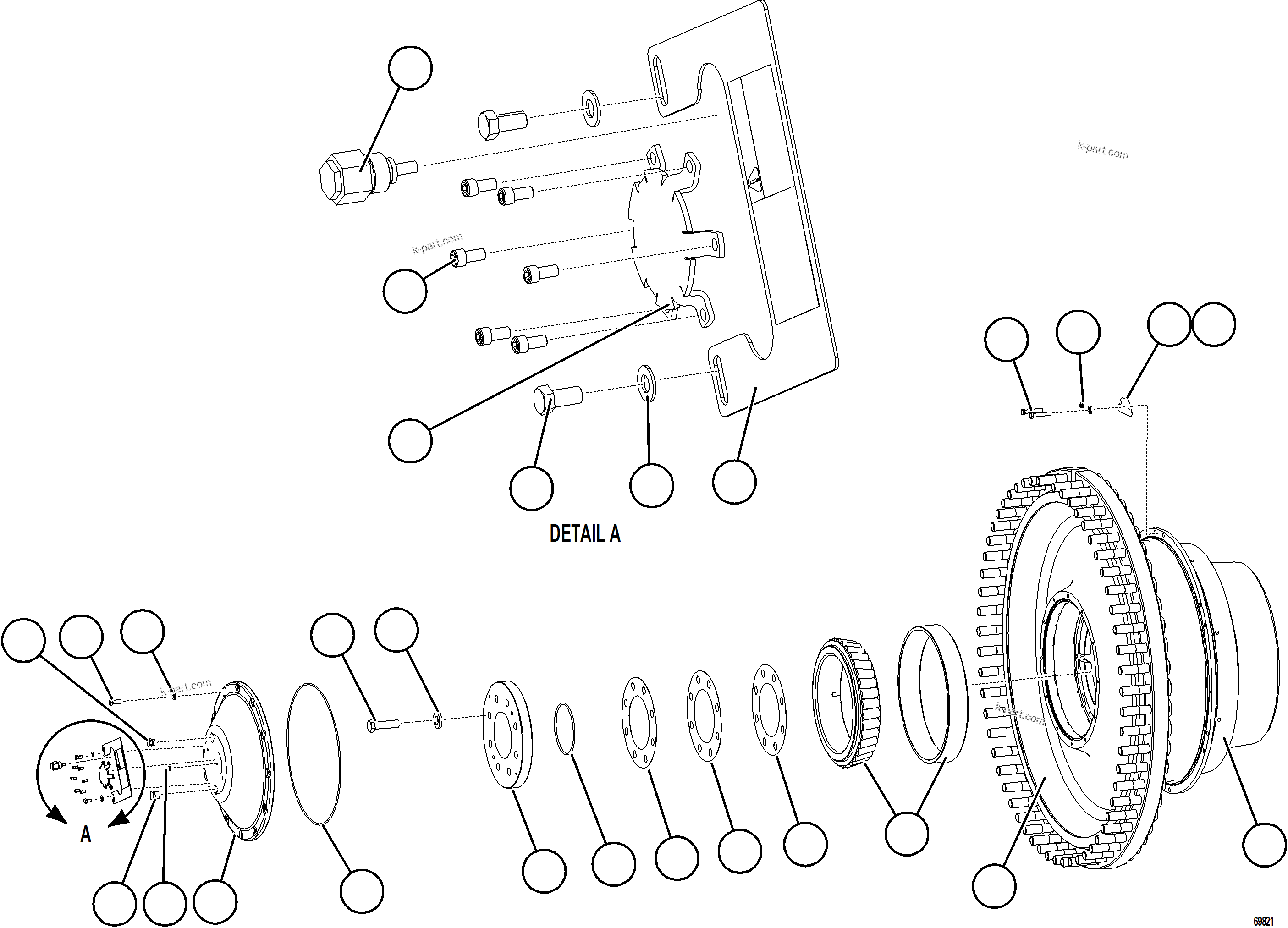 Komatsu parts book diagram for AFE78-BM 930E-5 S/N A40215 - A40218,A40225 - A40229  LOS BRONCES: SPINDLE, HUB AND BRAKE ASSEMBLY  1/2  58F-32-50071