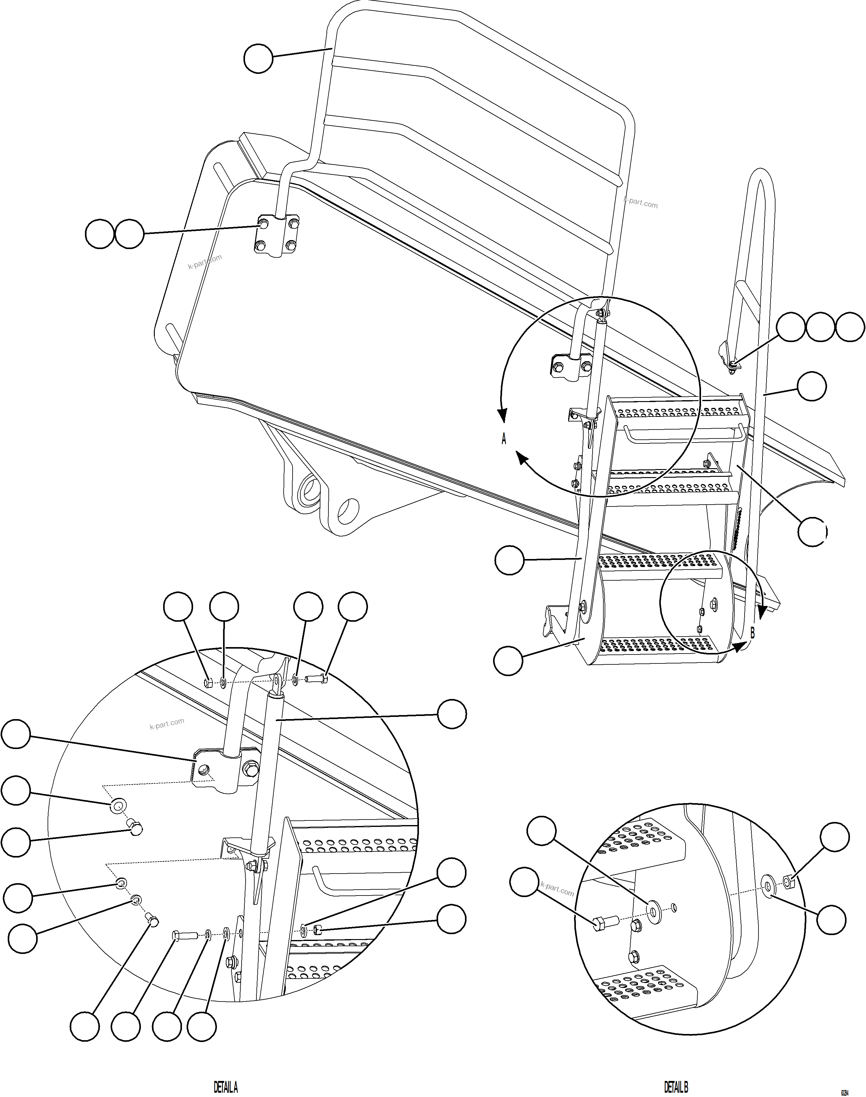 Komatsu parts book diagram for AFE78-BP 930E-5 S/N A40221 - A40224,A40230 - A40231  THIESS: RH ENGINE ACCESS LADDER & HANDRAILS