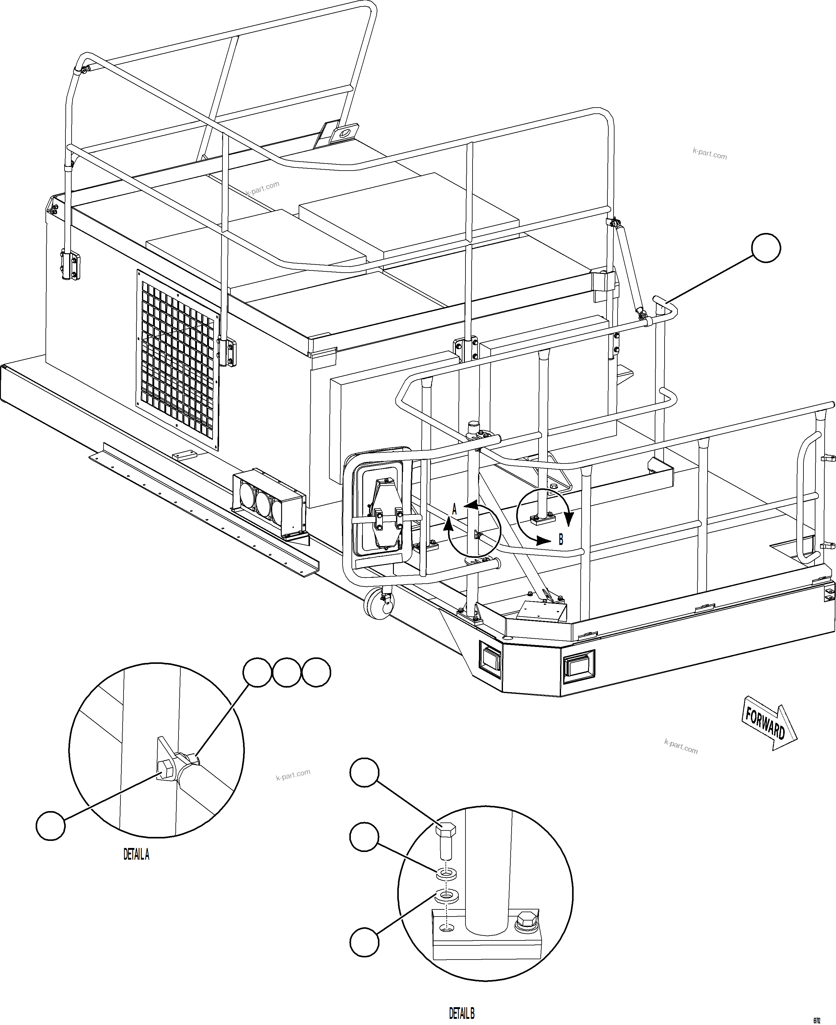 Komatsu parts book diagram for AFE78-BP 930E-5 S/N A40221 - A40224,A40230 - A40231  THIESS: RH DECK HANDRAILS    1/2
