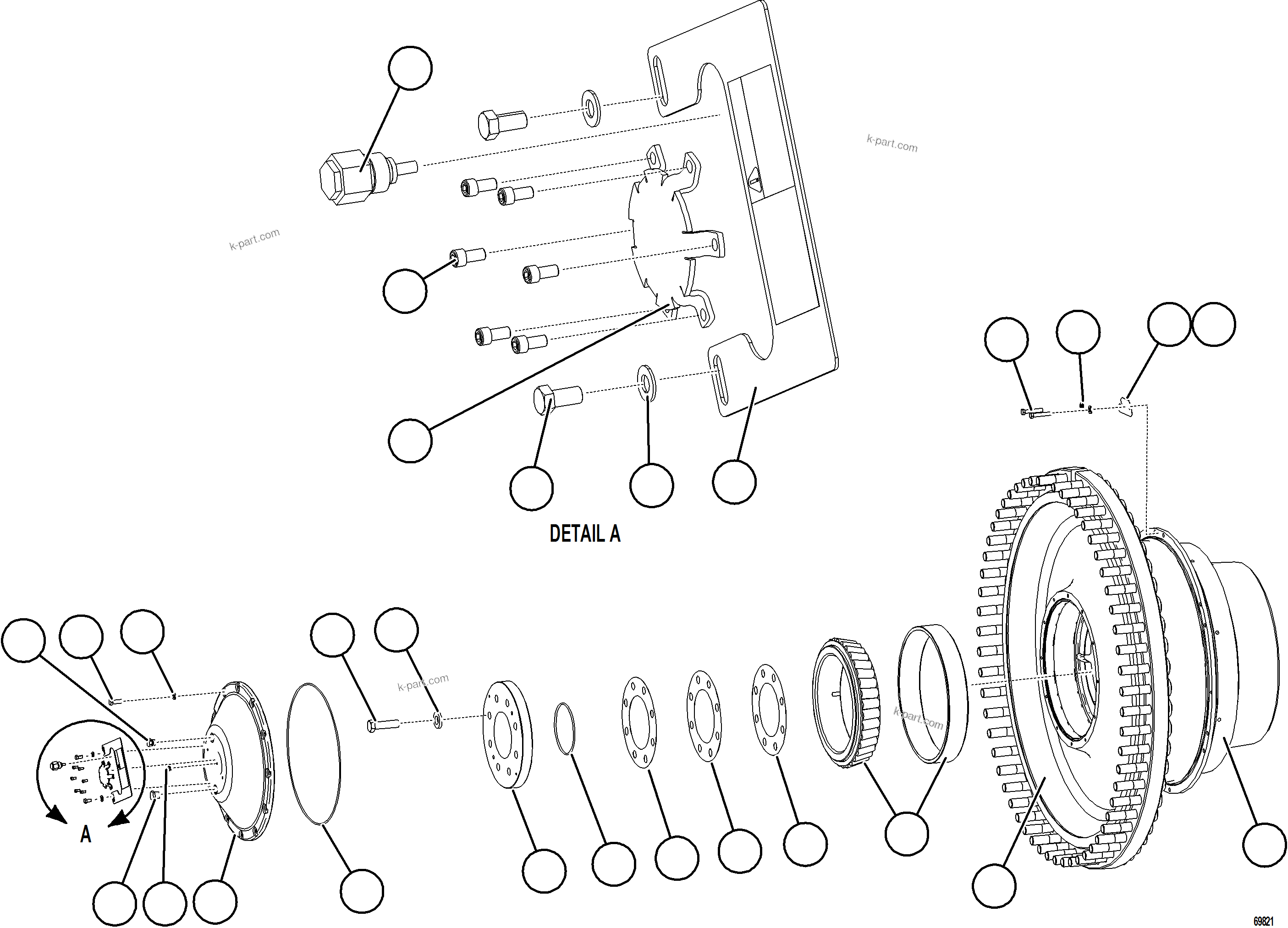 Komatsu parts book diagram for AFE78-BP 930E-5 S/N A40221 - A40224,A40230 - A40231  THIESS: SPINDLE, HUB AND BRAKE ASSEMBLY  1/2  58F-32-50071