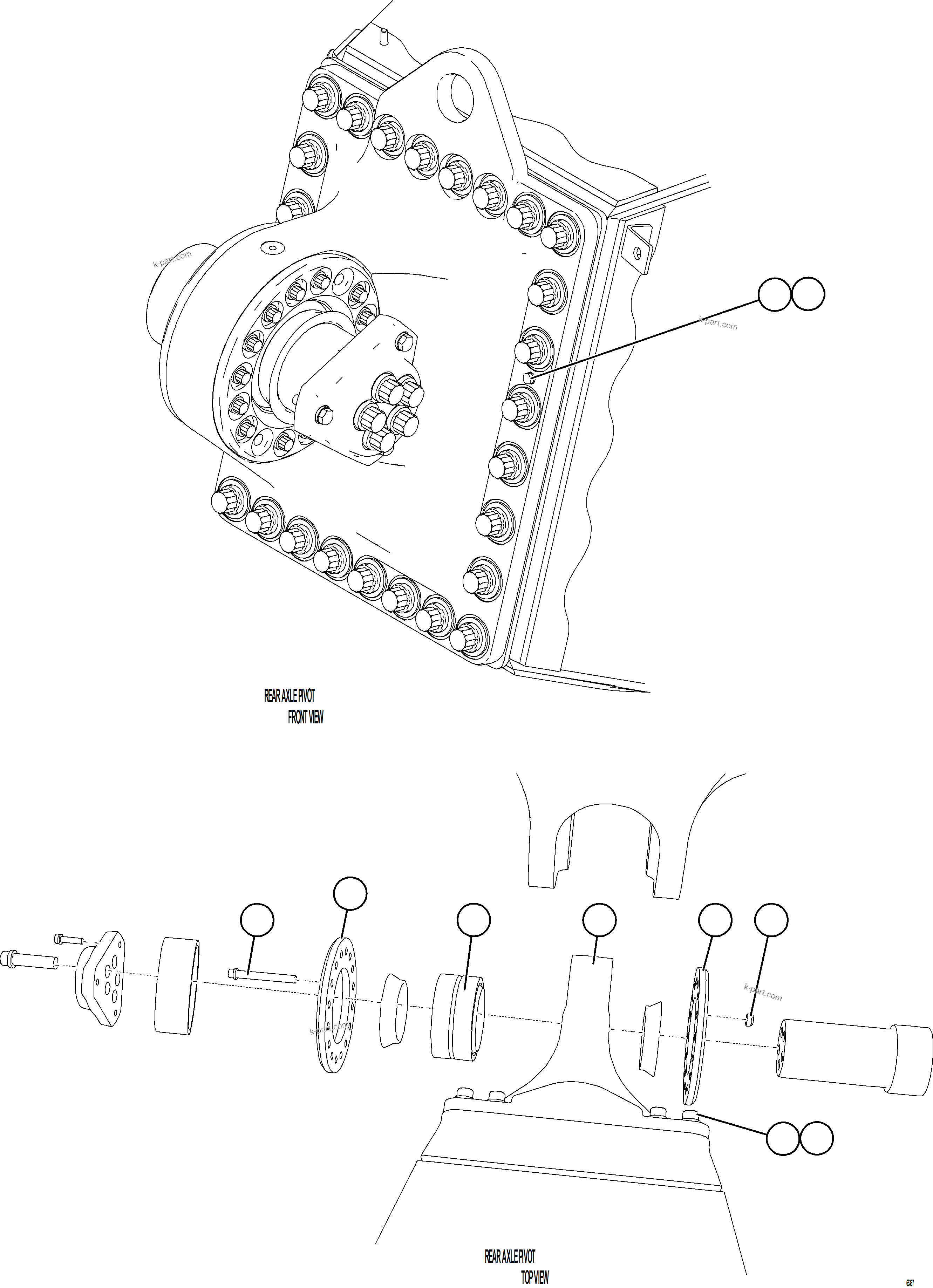 Komatsu parts book diagram for AFE78-BP 930E-5 S/N A40221 - A40224,A40230 - A40231  THIESS: PIVOT EYE ASSEMBLY INSTALLATION