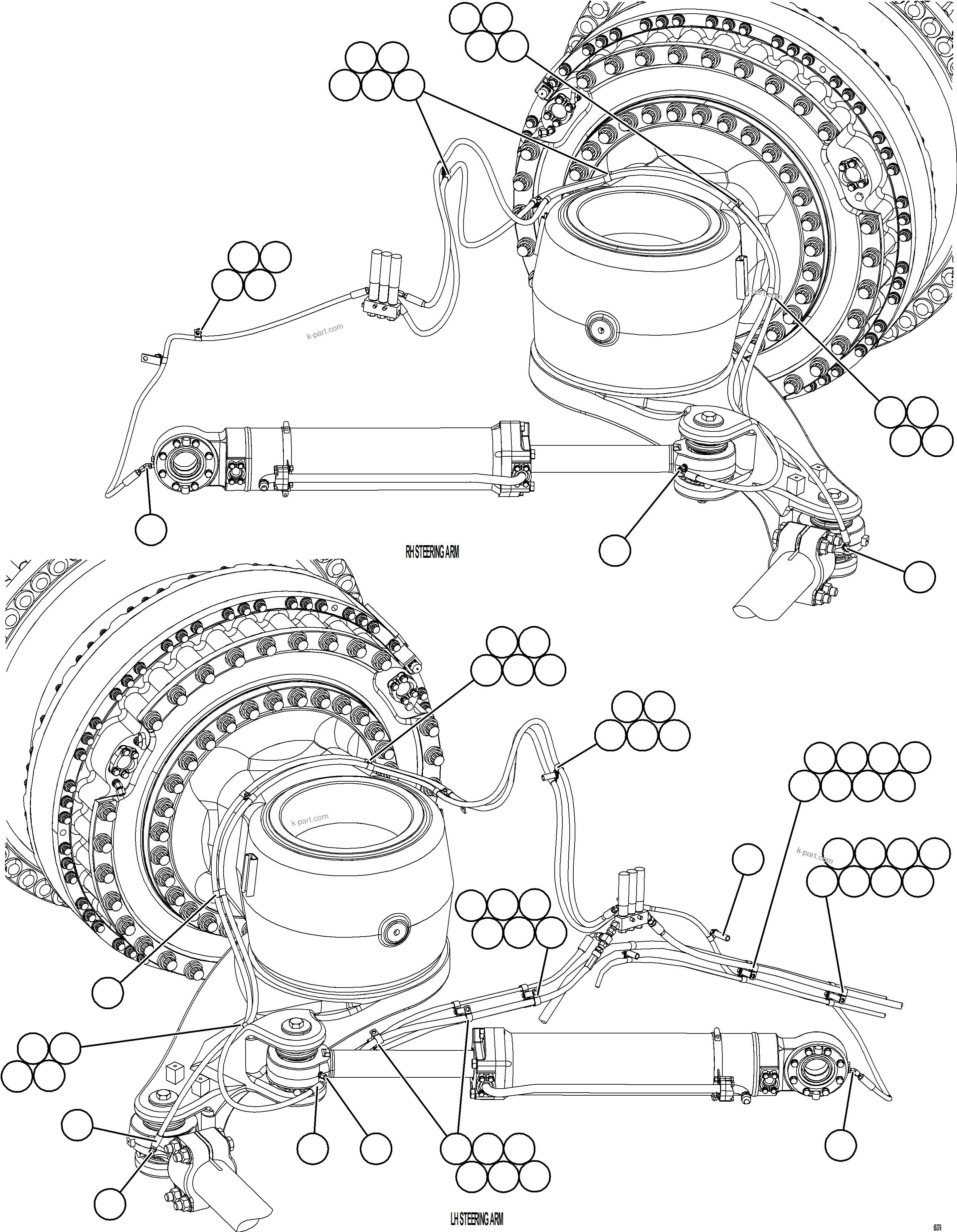 Komatsu parts book diagram for AFE78-BP 930E-5 S/N A40221 - A40224,A40230 - A40231  THIESS: AUTOMATIC LUBRICATION SYSTEM PIPING - FRONT    2/4