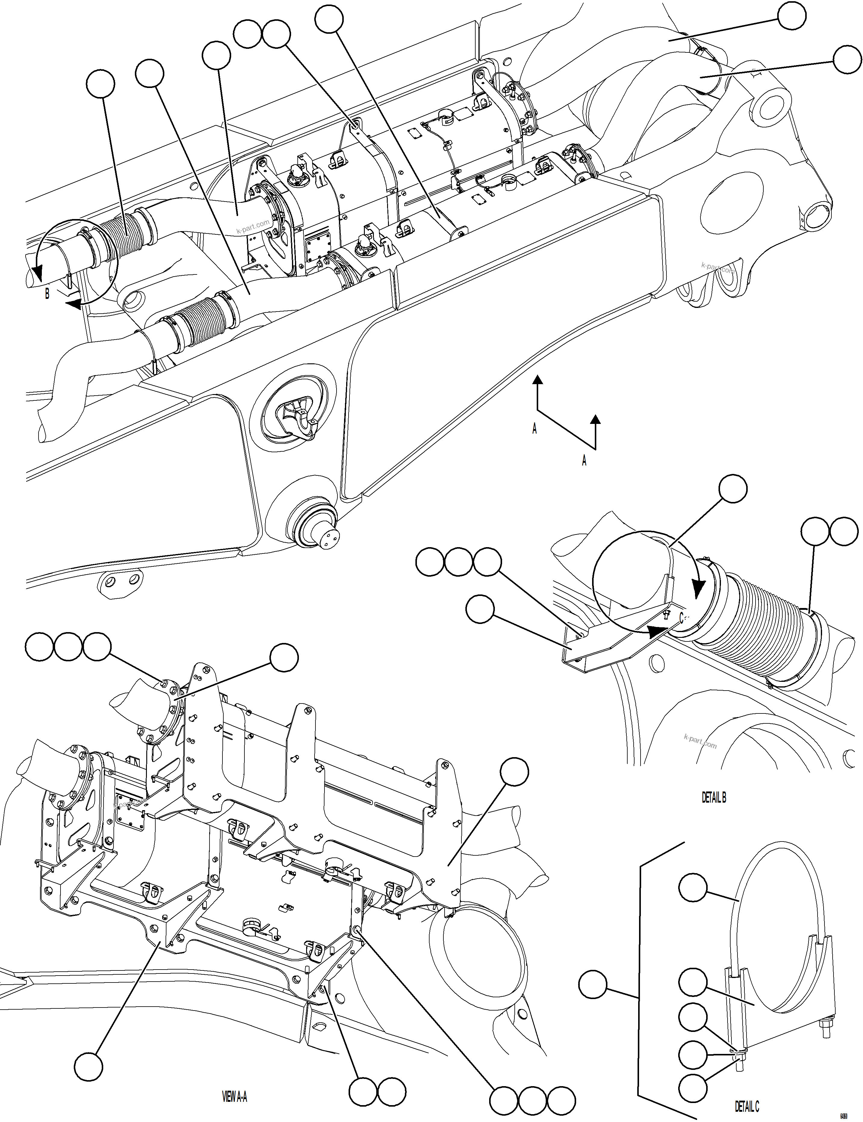 Komatsu parts book diagram for AFE78-BX 930E-5 S/N A40274 - A40276,A40291  MARIGOLD: EXHAUST PIPING - REAR