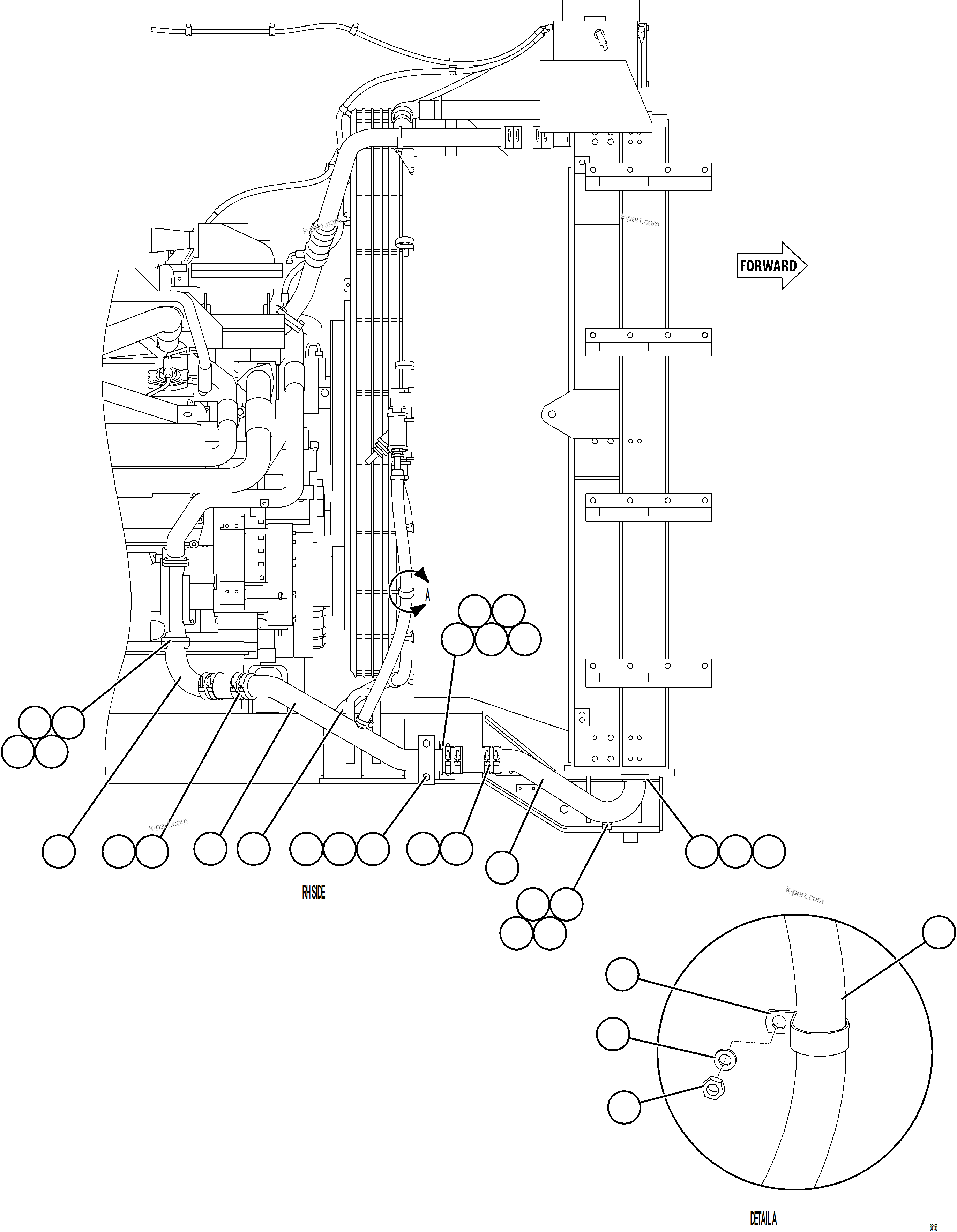 Komatsu parts book diagram for AFE78-BX 930E-5 S/N A40274 - A40276,A40291  MARIGOLD: RADIATOR PIPING    3/4