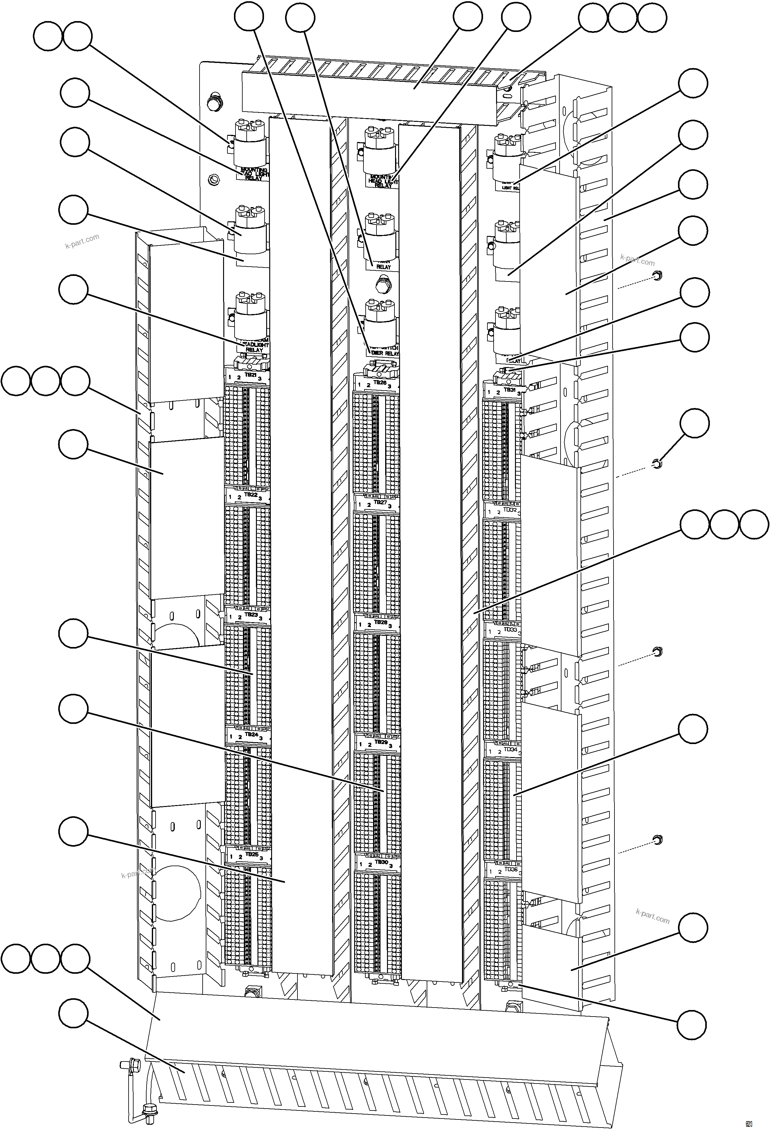 Komatsu parts book diagram for AFE78-BX 930E-5 S/N A40274 - A40276,A40291  MARIGOLD: AUXILIARY CONTROL CABINET - REAR WALL    1/2