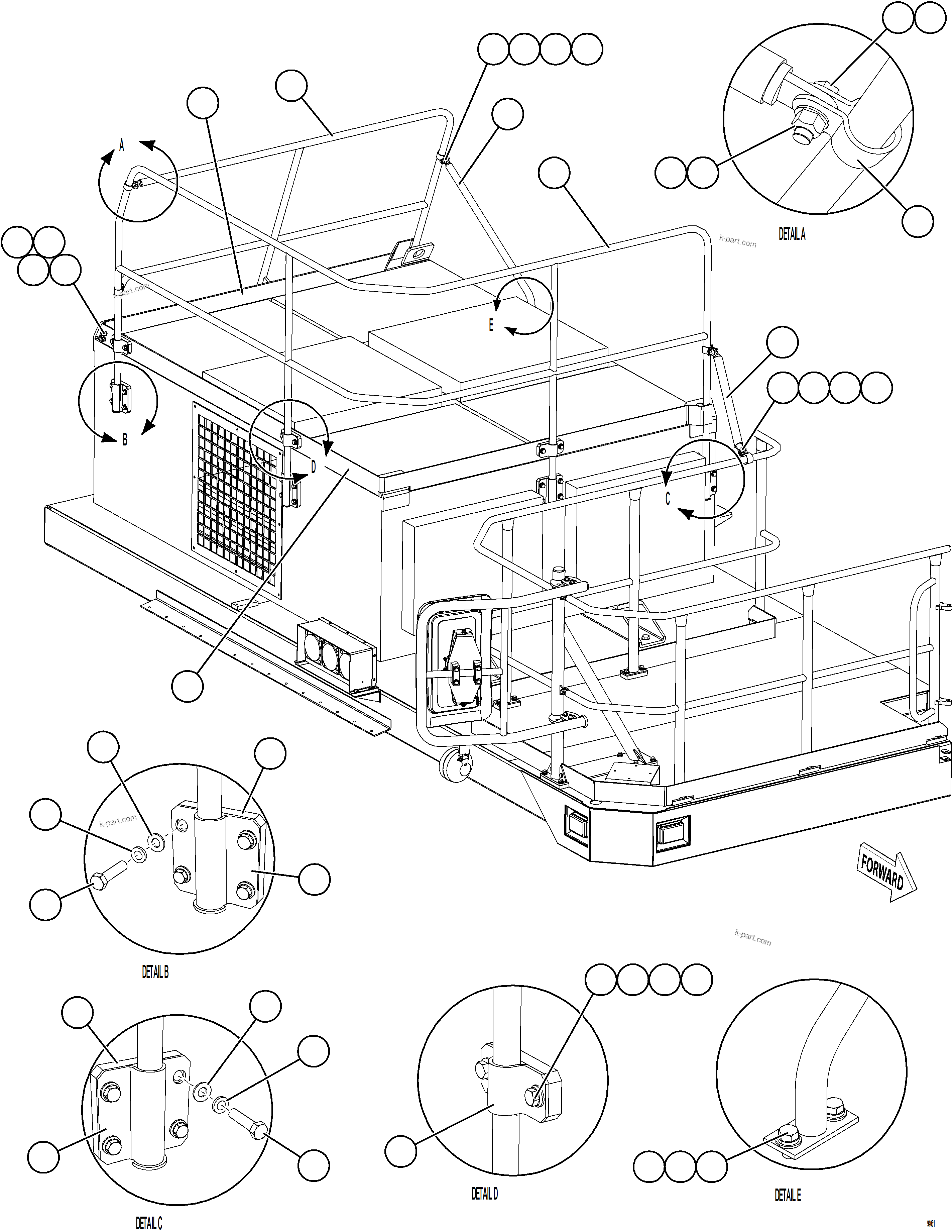 Komatsu parts book diagram for AFE78-BX 930E-5 S/N A40274 - A40276,A40291  MARIGOLD: RETARDING GRID HANDRAILS