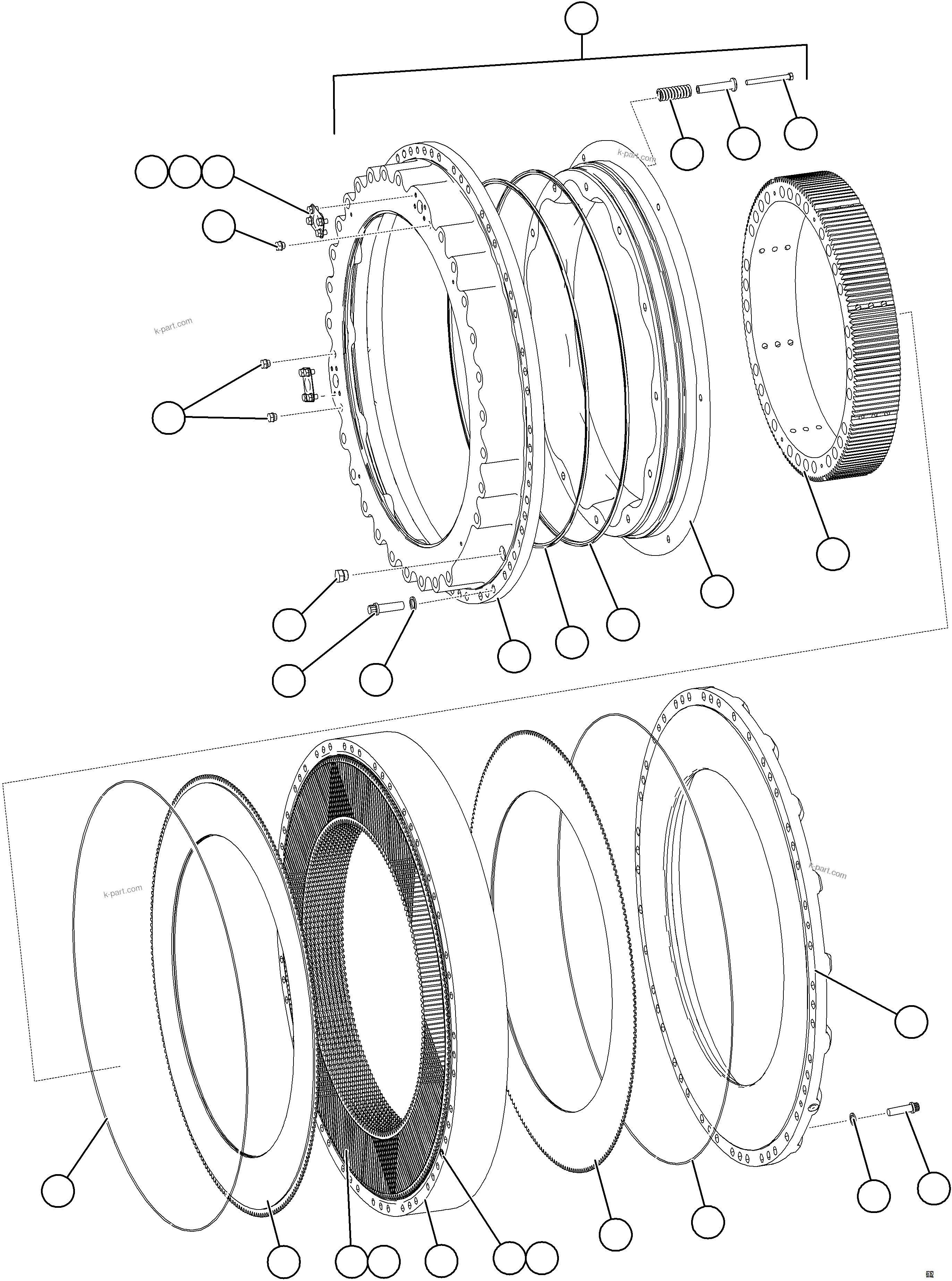 Komatsu parts book diagram for AFE78-BX 930E-5 S/N A40274 - A40276,A40291  MARIGOLD: FRONT BRAKE ASSEMBLY    58F-32-50010