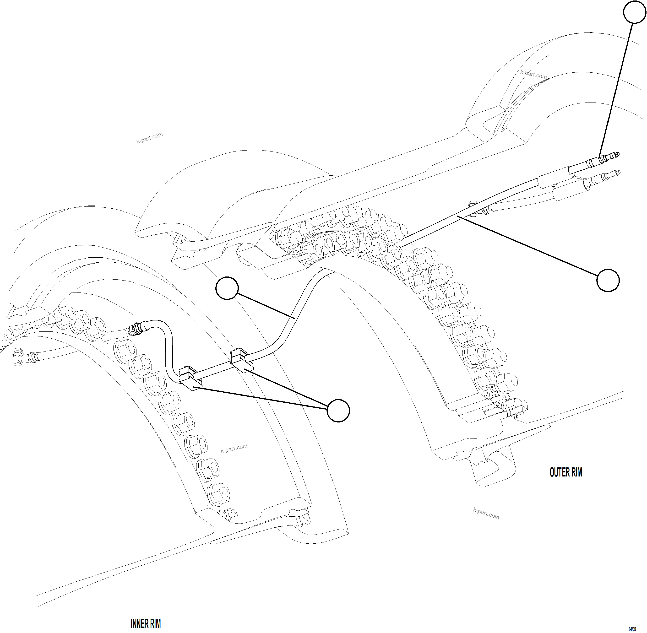 Komatsu parts book diagram for AFE78-BX 930E-5 S/N A40274 - A40276,A40291  MARIGOLD: TIRE INFLATION COMPONENTS - REAR EXTENSION