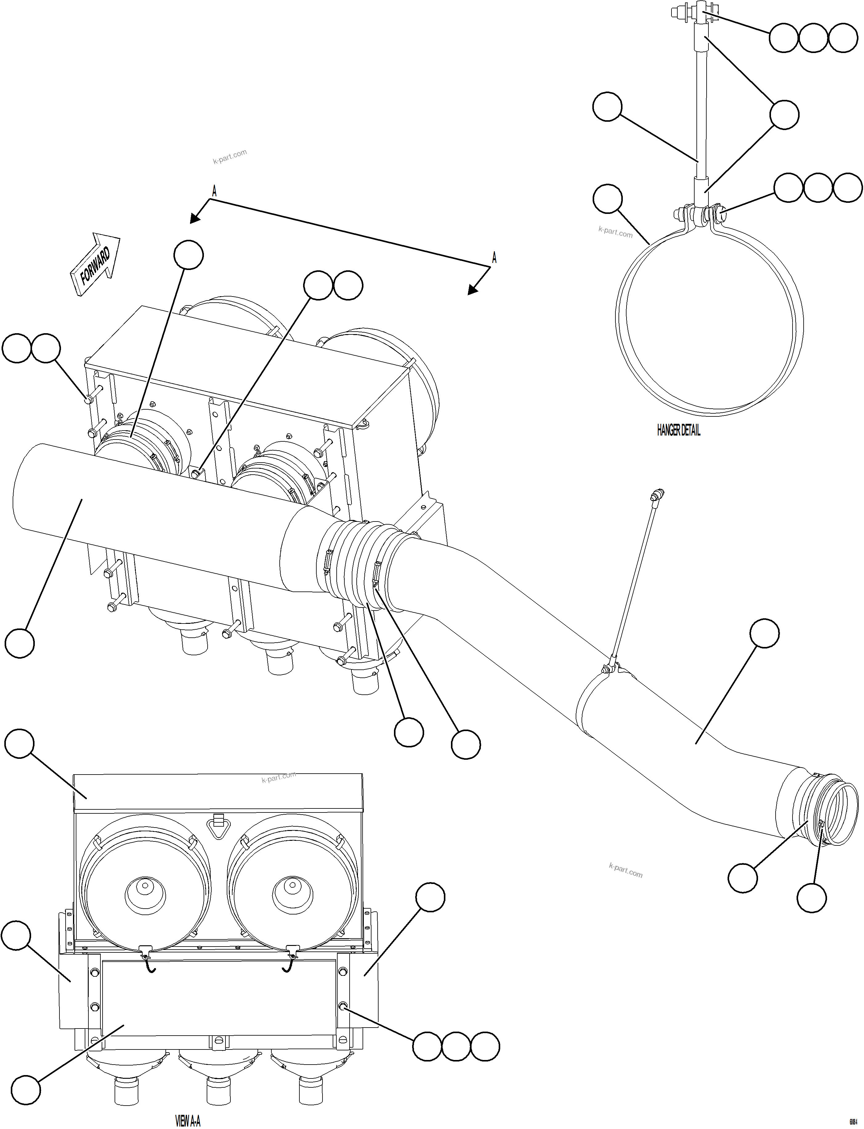 Komatsu parts book diagram for AFE78-CA 930E-5 S/N A40281  IOCC: AIR CLEANER PIPING & INSTALLATION - LH
